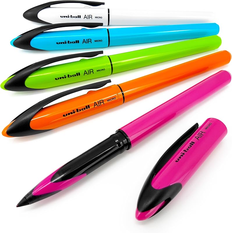 Uni-Ball AIR Micro - 0.5mm Fine Rollerball - Blue Ink - Assorted Barrels - 5 Pack