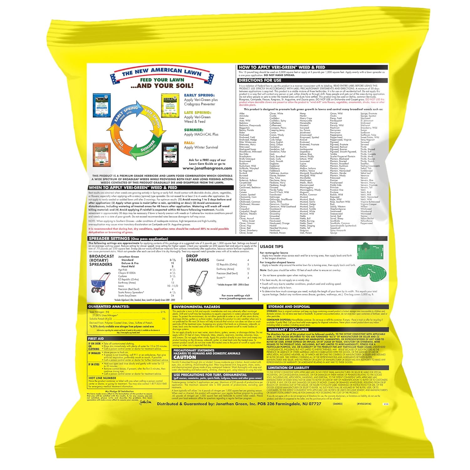 Jonathan Green (16002) Veri-Green Weed and Feed Lawn Fertilizer - 21-0-3 Grass Fertilizer & Weed Killer (5,000 Sq. Ft.)