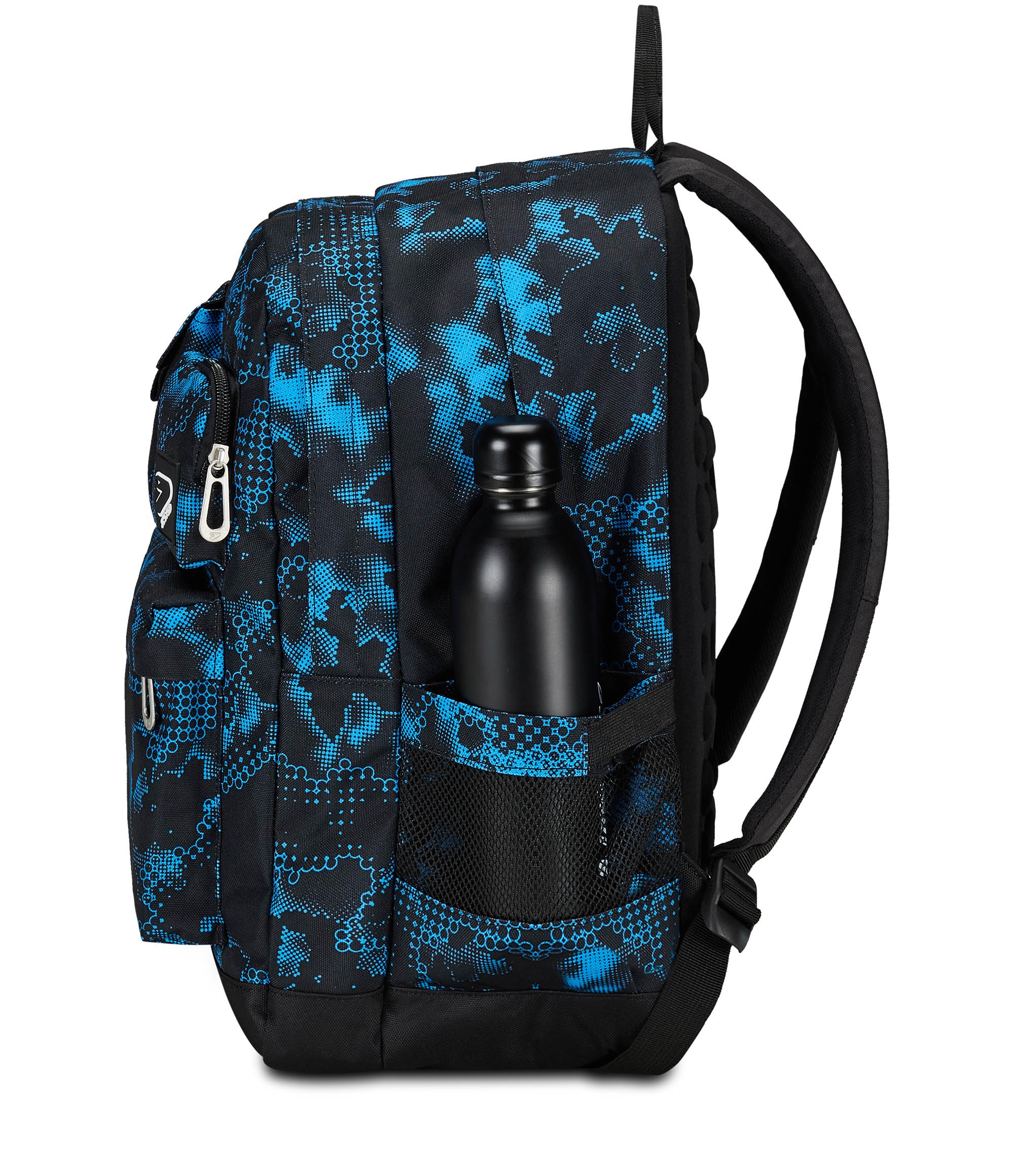 Seven Zaino Scuola Pro XXL Pockets The Double, Blu Nero, Zaino Doppio Scomparto Con Auricolari Earphones Wireless Led, Tasca Porta PC o Tablet e Tasca Porta Borraccia, Zaino Medie Superiori Ragazzo