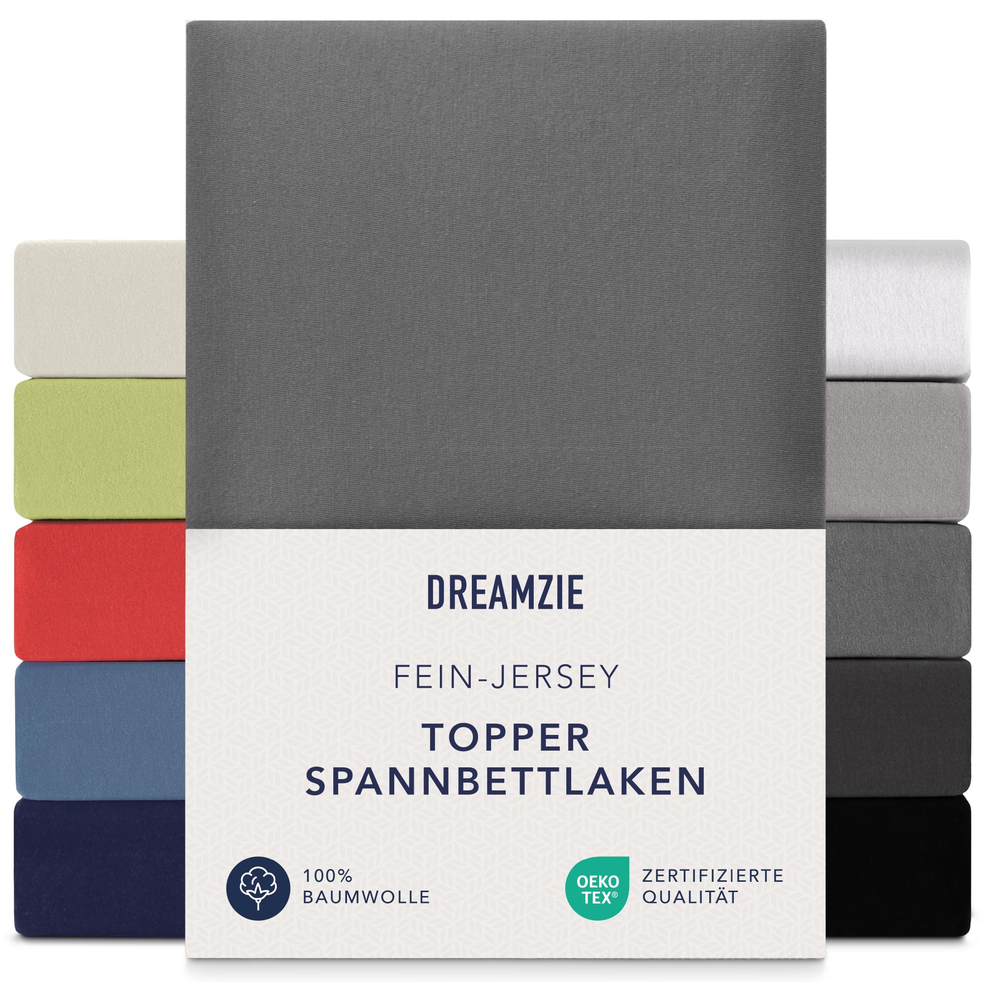 Dreamzie Premium Topper Fitted Sheet 180 x 200 cm, 200 x 200 cm, Extra Low Side Height, for Topper