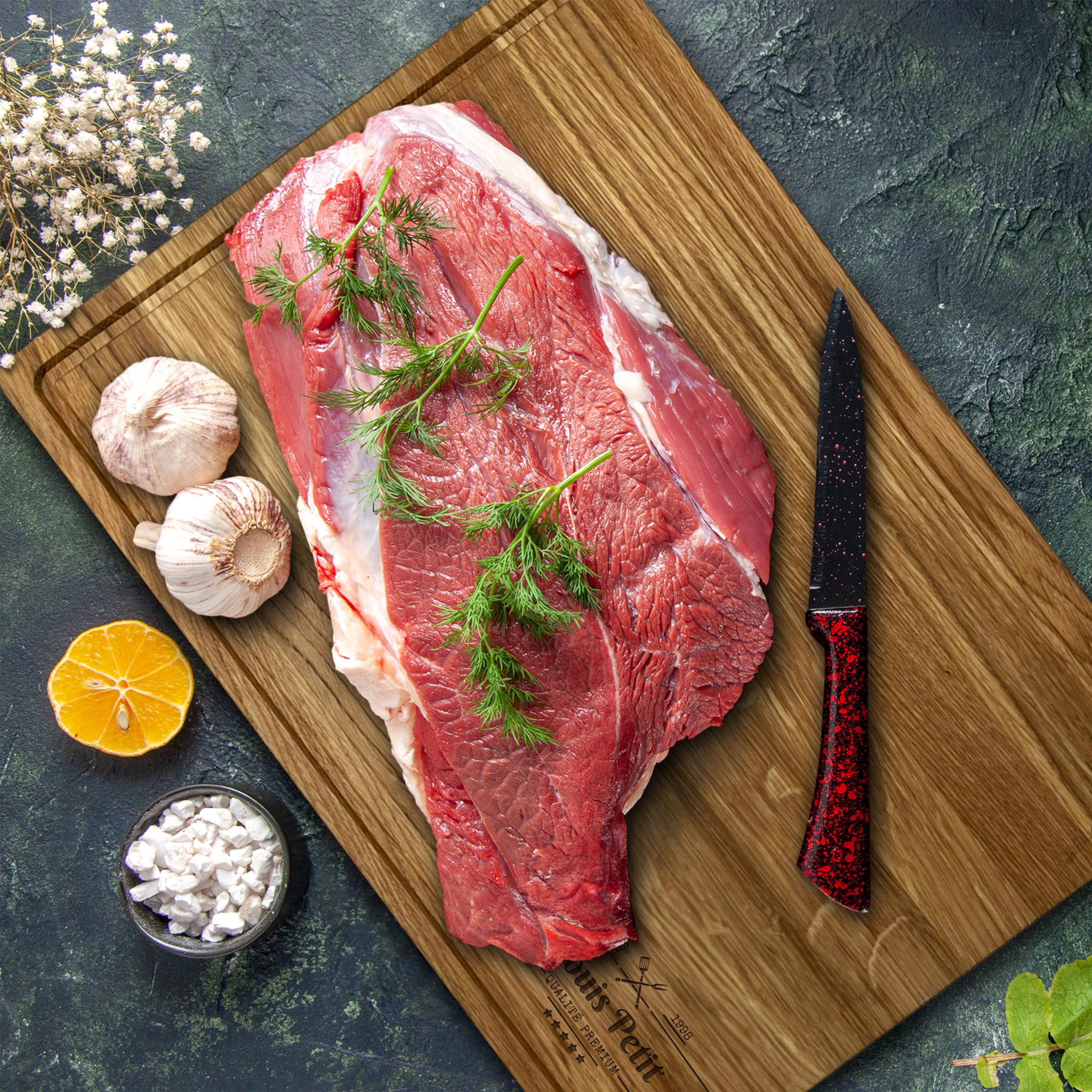 LOOXIS planche à découper personnalisée avec nom - chêne, planche à steak, planche à servir, planche à charcuterie (idée cadeau pour emménagement, anniversaire, fête des pères) - Motif 6