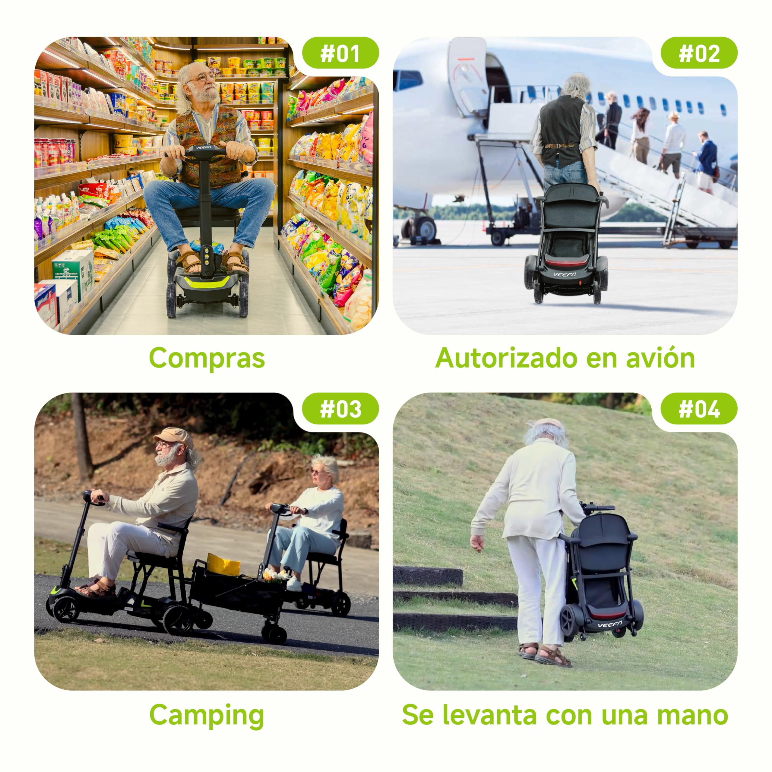 VEEFA Scooter Eléctrico 4 Ruedas, Construcción Ligera 17kg, Batería Doble | 36km Autonomía 8km/h,Scooter Minusvalidos Adulto Discapacitados para Coche/Avión/Tren (Negro Rojo, Estándar)