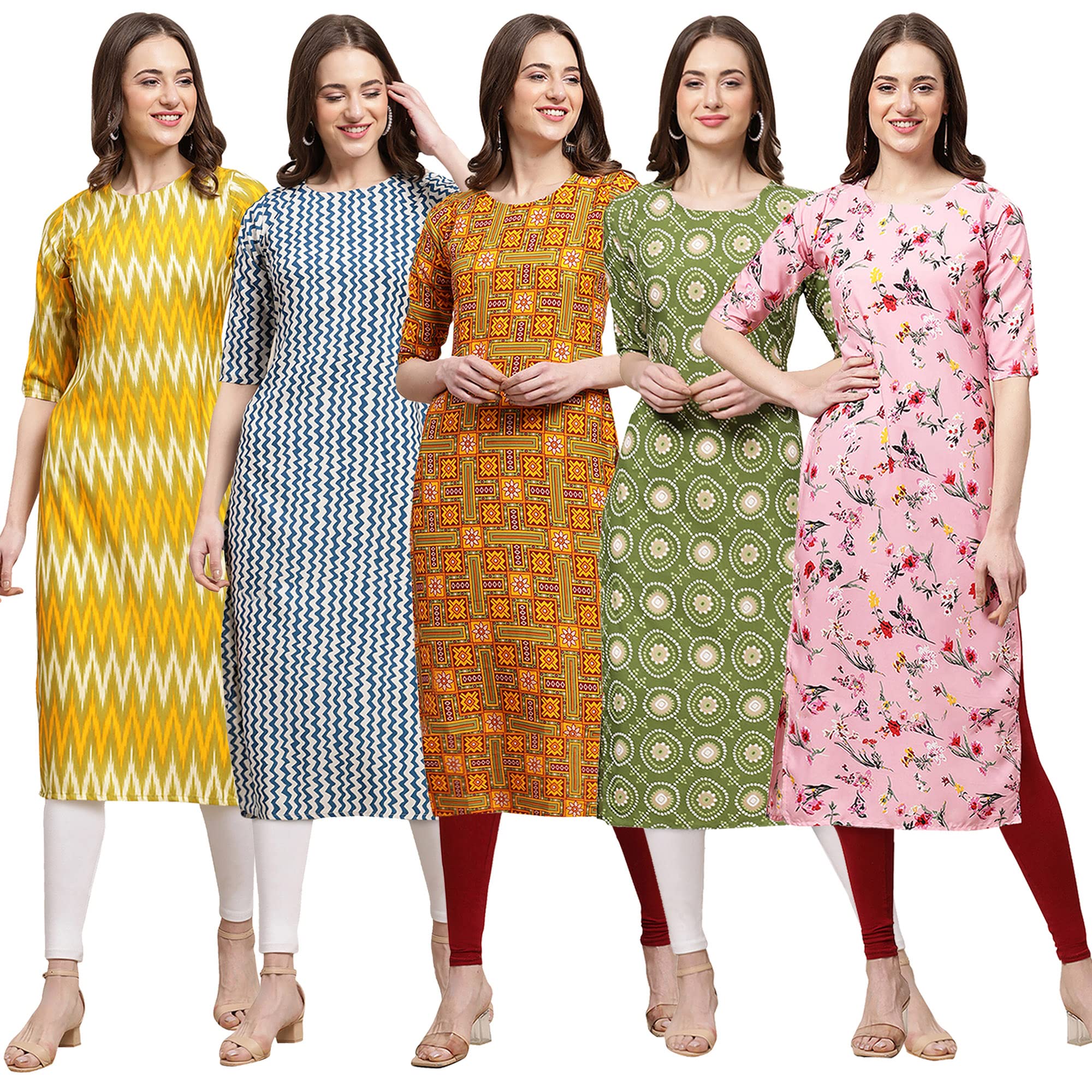 Pinkmint Women's Crepe Digital Print Straight Kurta (D-329-331-333-338-339-Xl)