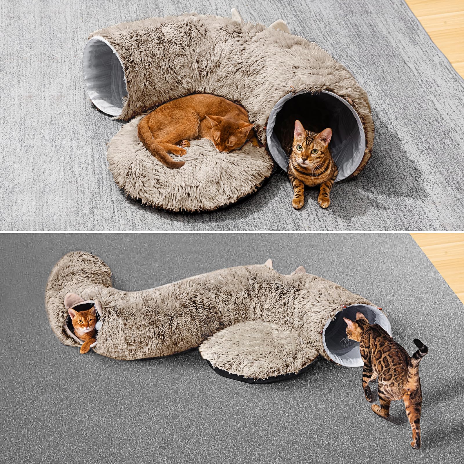 LUKITO Katzentunnel, Großer Katzentunnel mit Zwei Eingängen Katzenhöhle, Geeignet für Katze, Katzenspielzeug für Indoor-Katzen, Weiches Katzenbett