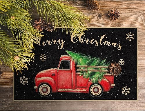 Miniatura 1 de Tapete rojo para puerta de camión, antideslizante, árbol de Navidad, diseño de copos de nieve, decoración del hogar, 29 x 17 pulgadas, tapete de