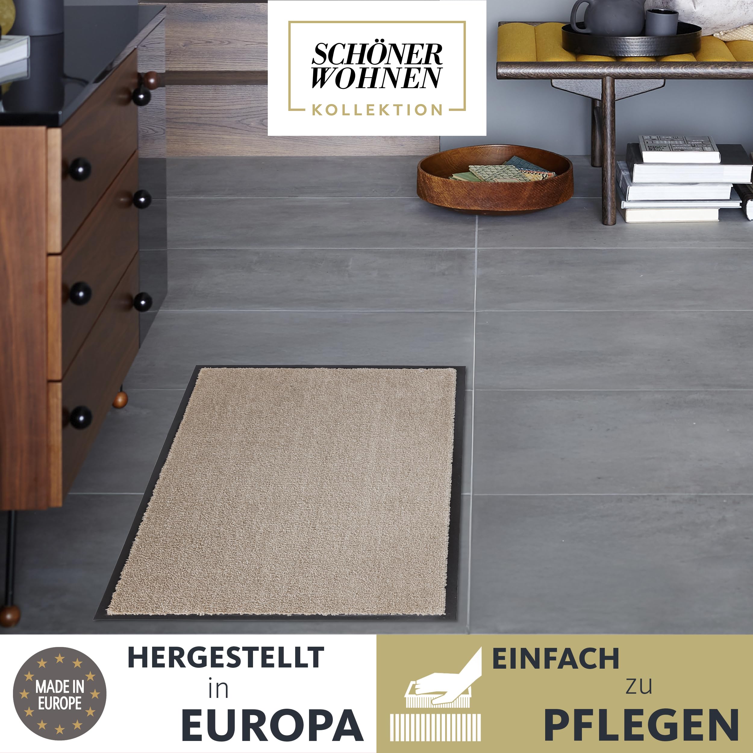 Rutschfeste Türmatte waschbar Innen - Beige 50 x 70 cm (Rechteckig) | Strapazierfähig Fußmatte Innenbereich Schmutzfangmatte pflegeleicht Sauberlaufmatte robust Fussmatte Eingangsbereich Haustür
