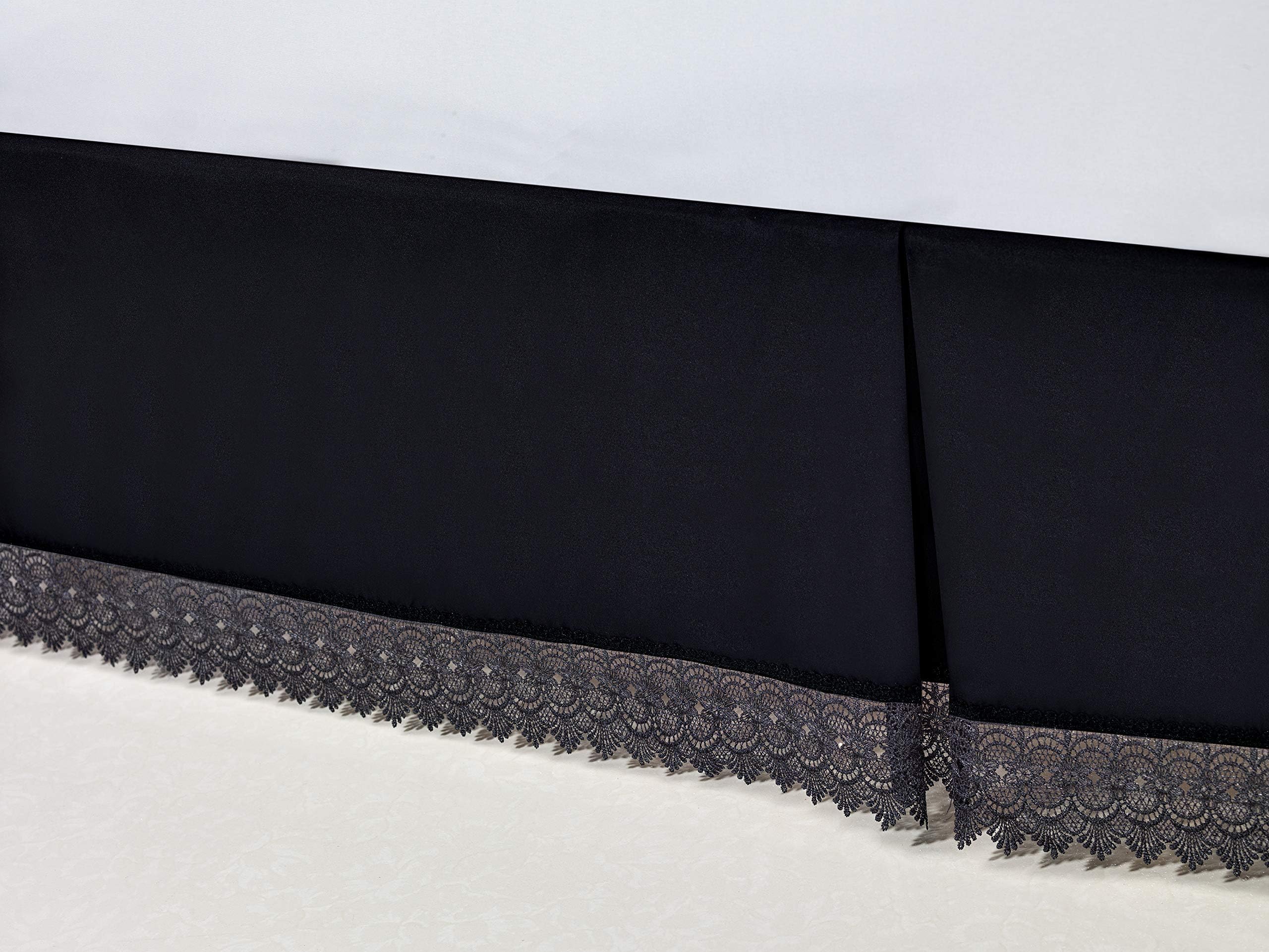 Elegant Comfort ™ Silky-Soft Luxury Lace Fringe Dust Ruffle/Bed Skirt Microfiber Platform Wrinkle and Fade Resistant with 15inch Drop