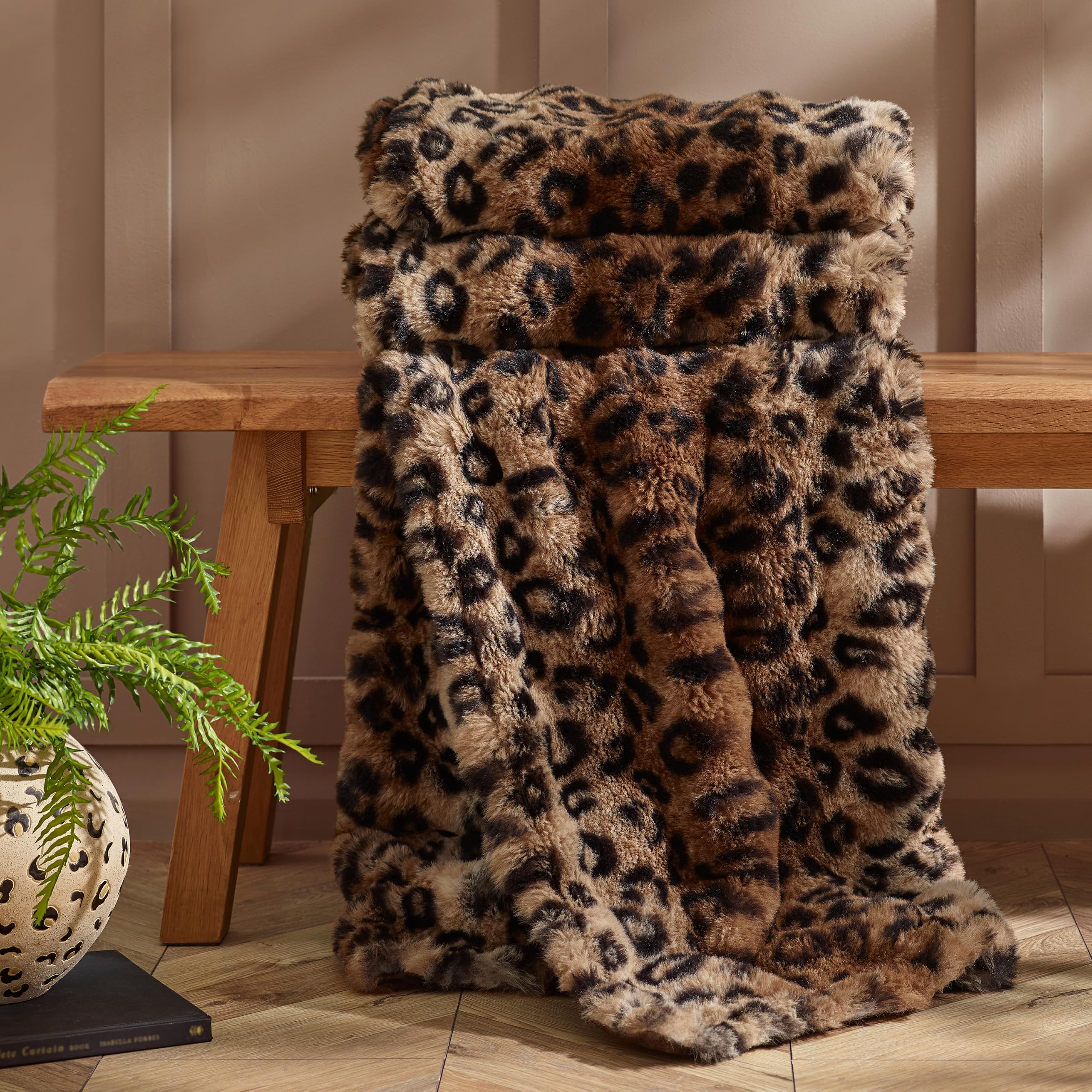 Catherine Lansfield Animal Print Faux Fur 130x170cm Blanket Throw Brown