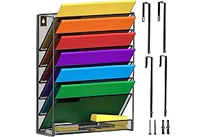 7-Tier Wall Hanging File Organizer Cubicle Hanging Organizer Mount File Holder, Mesh...