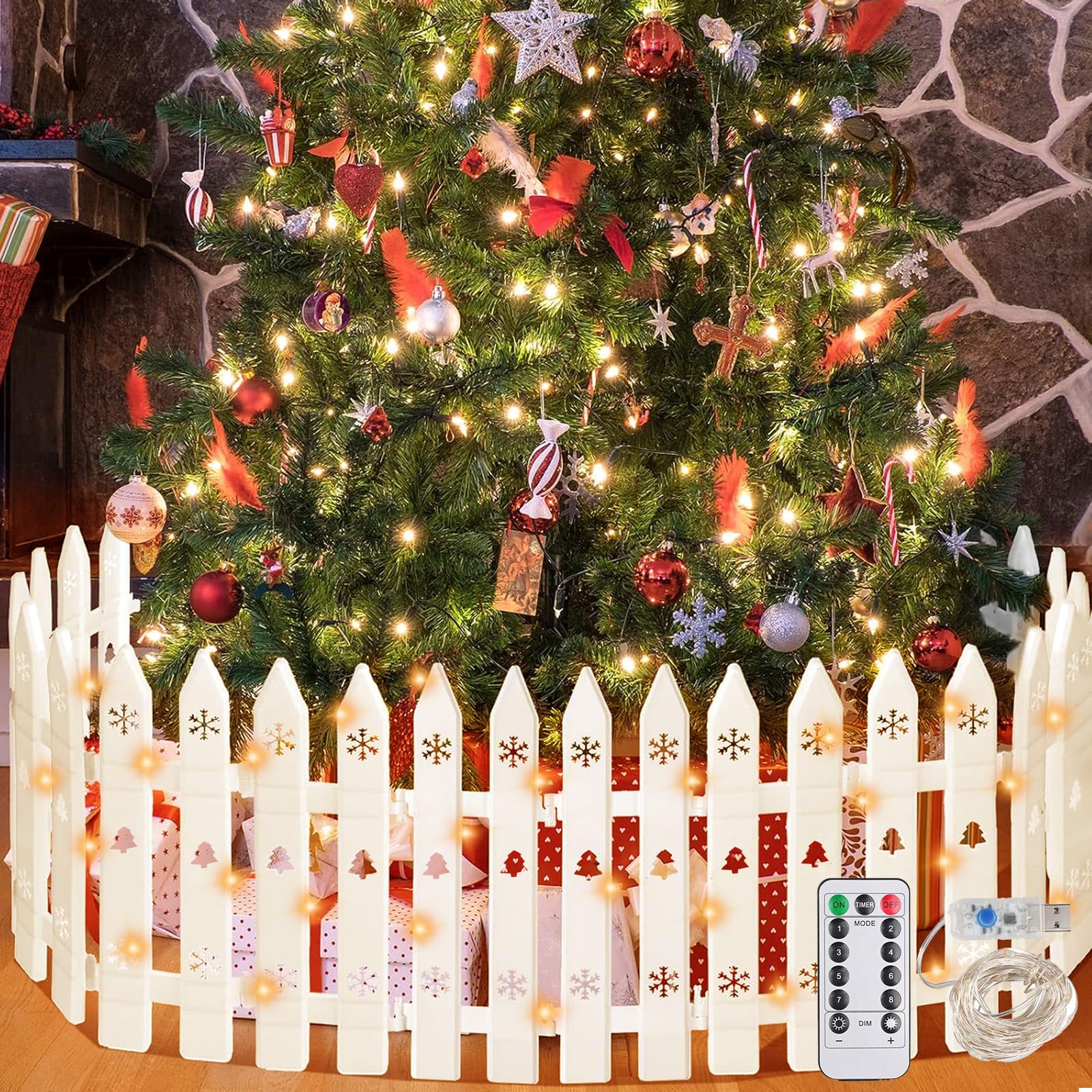 Valla para árbol de Navidad,24 Piezas Mini Valla,Cercas de Árbol de Navidad,Vallas para Árbol de Navidad Vallas Decoración,Cercas de Plástico Blanco para Navidad,Vallas de árbol de Navidad