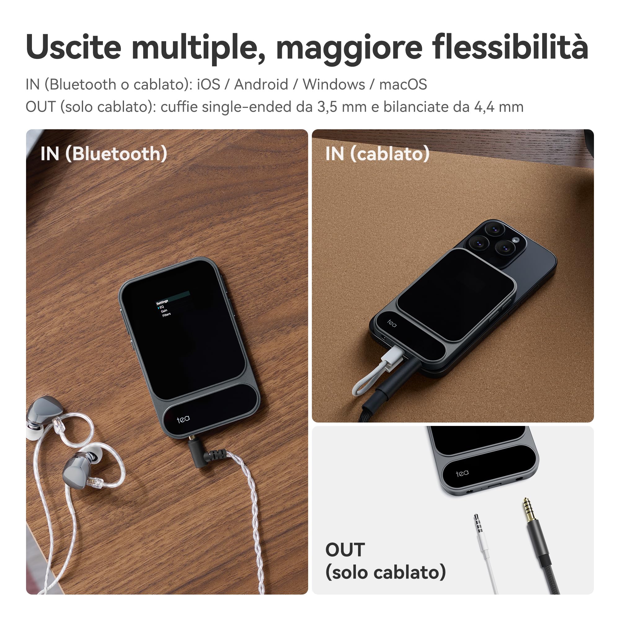 khadas Tea Pro – Amplificatore Cuffie Magnetico Portatile con DAC ES9039Q2M, Display 0,95", Batteria 2100mAh, Uscite 3,5mm & 4,4mm, 768kHz/32bit, BT5.4 Hi-Res per Casa e Viaggio