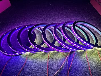 SDO 8PCS 8 Dream Chase Car LED Speaker Ring Light Kit RGB Color Shift Coxial Speaker Rings Multiple Music Dancing Flow Spacer Ring Light Can Controlled by Remote and Bluetooth APP Simultaneously
