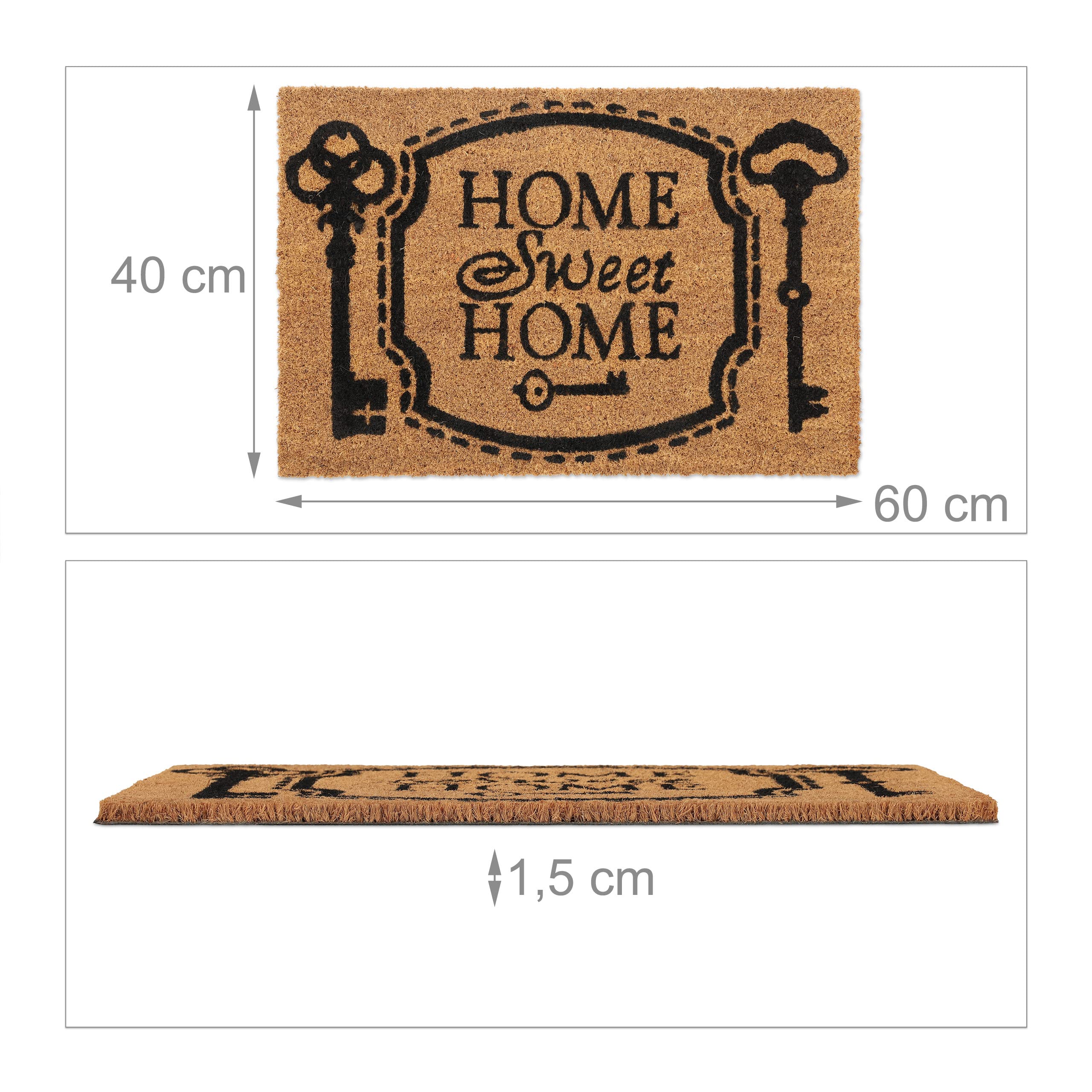 Zerbino in fibra di cocco 'Home Sweet Home', 60x40, antiscivolo, resistente alle intemperie, interno/esterno, relaxdays | Leroy Merlin