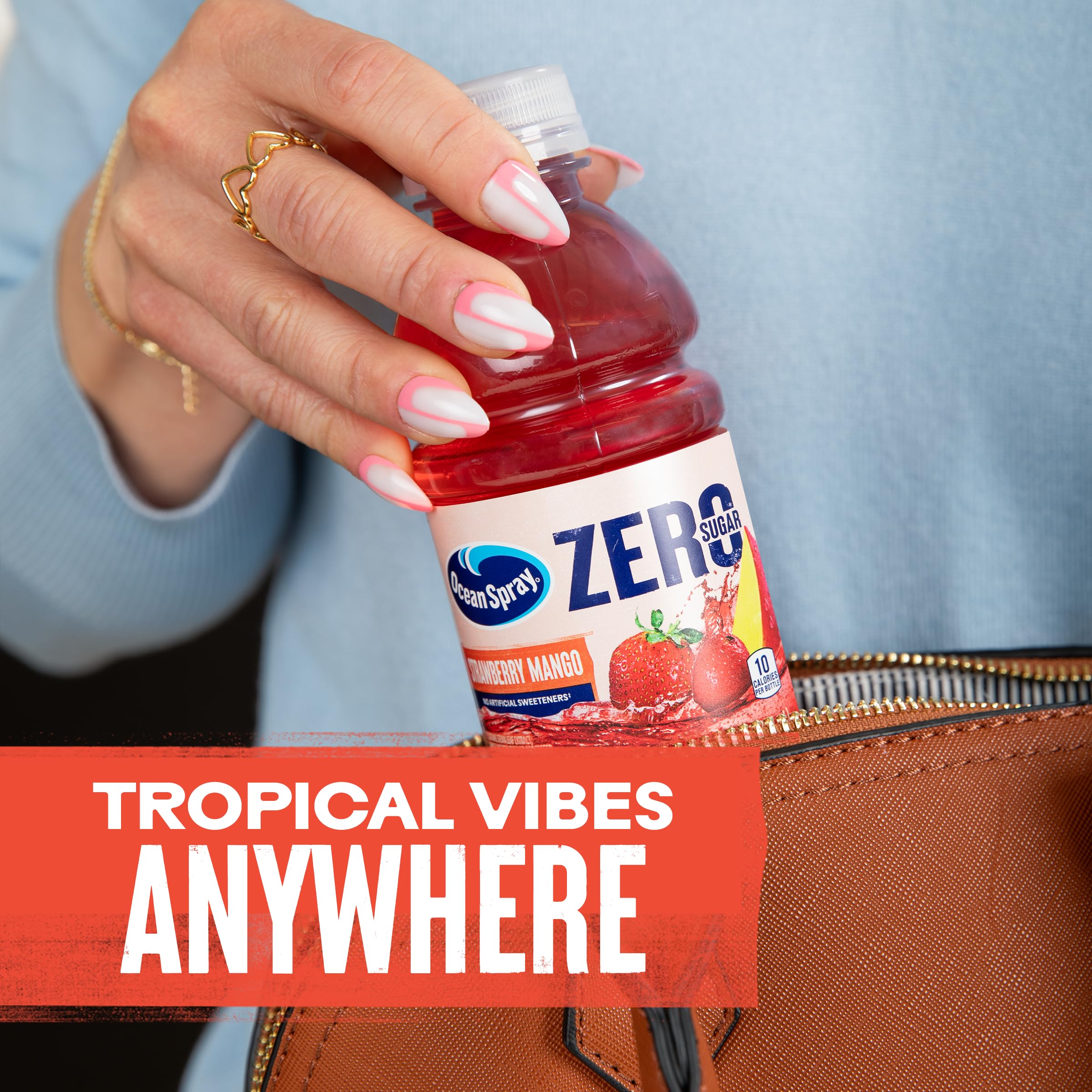 Ocean Spray® ZERO Sugar Strawberry Mango Juice Drink, Strawberry Mango Juice Drink Sweetened with Stevia, 10 Fl Oz Bottle, 6 Count (Pack of 1)