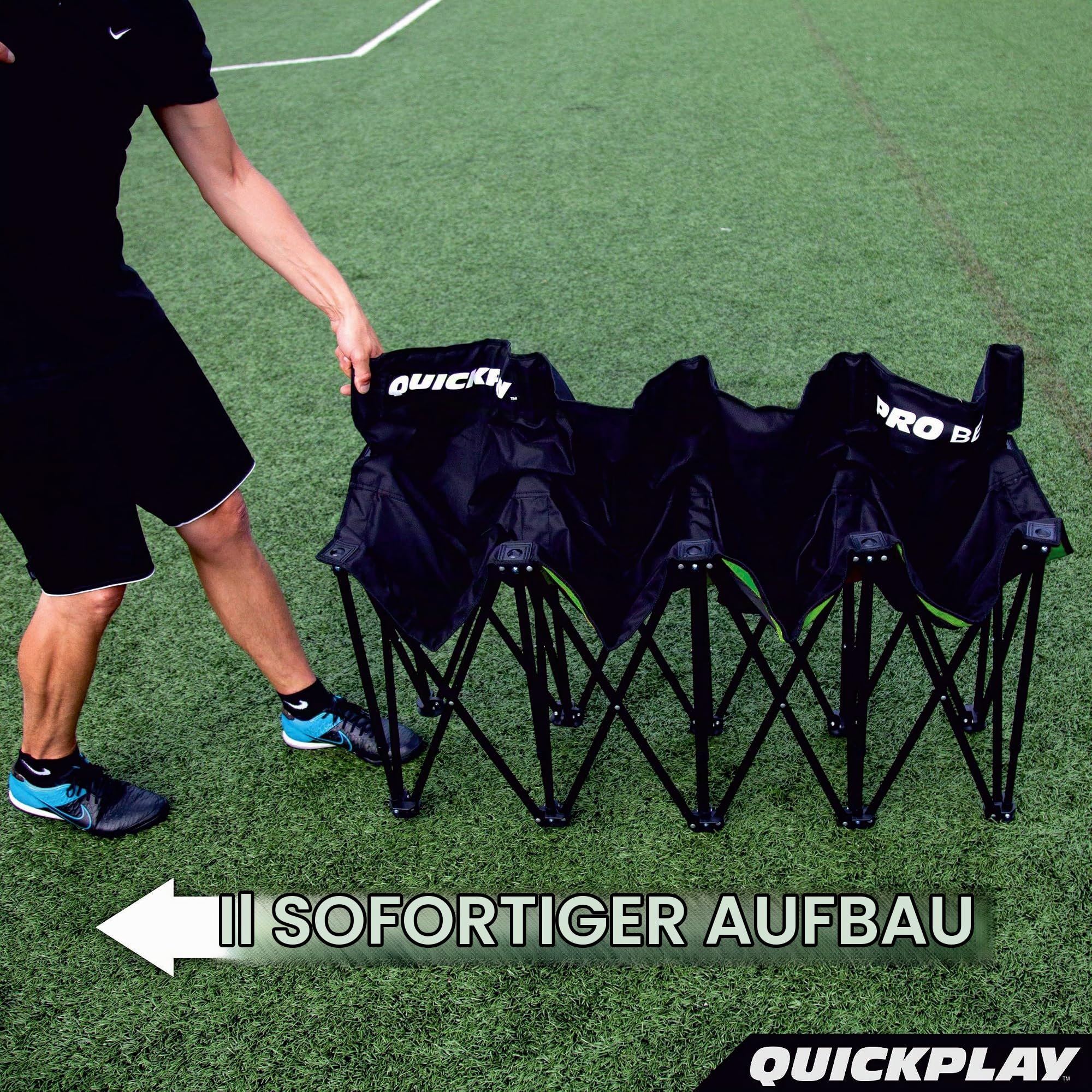 Quick Play PRO Bench Klappbare Teambank 6 Sitzer – Tragbare Seitenbank für Fußball, Faltbank mit Rückenlehne & Tragetasche, Sportbank Sitzbank für Outdoor Fussball, Aktivitäten