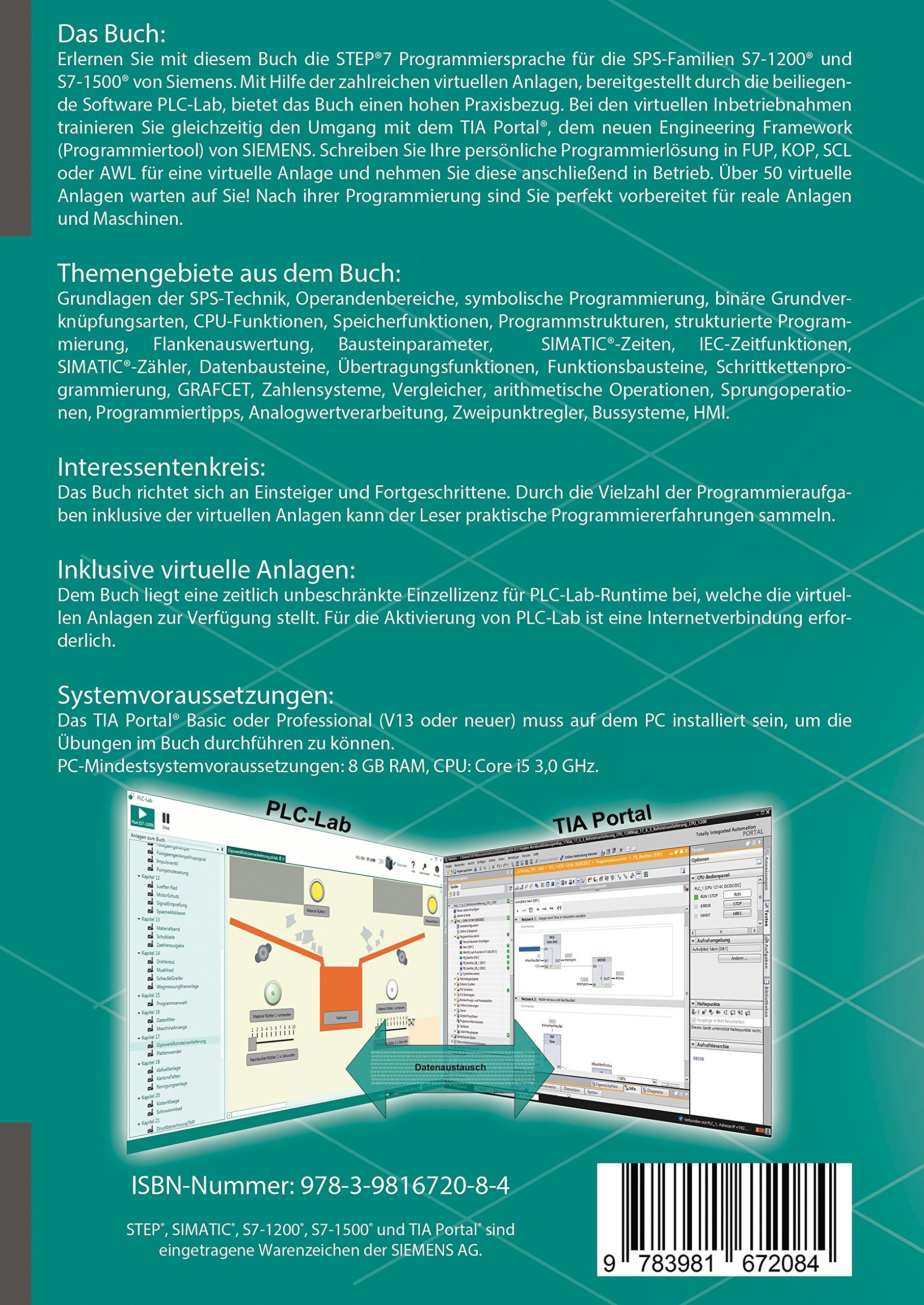 STEP7-Workbook für S7-1200/1500 und TIA-Portal: Einführung in die STEP7-Progammiersprache mit TIA Portal und virtuellen Anlagenmodellen