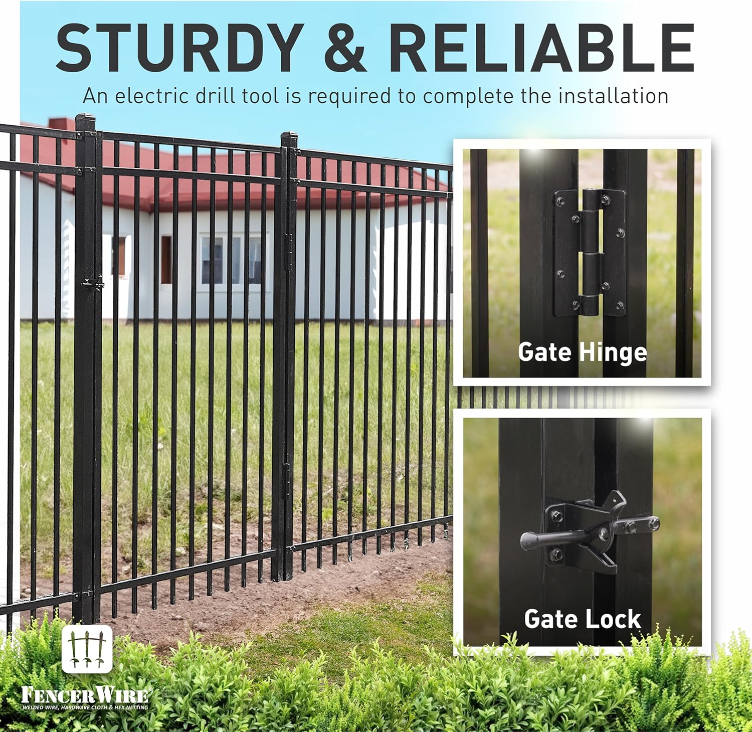 Fencer Wire Heavy Duty Flat Top Fence Gate, 6FT Height x 4FT Width Outdoor Fence Gate, Outdoor Anti-Rust Metal Steel Gate for Fencing Barrier, Decorative Garden Gate with Gate Lock