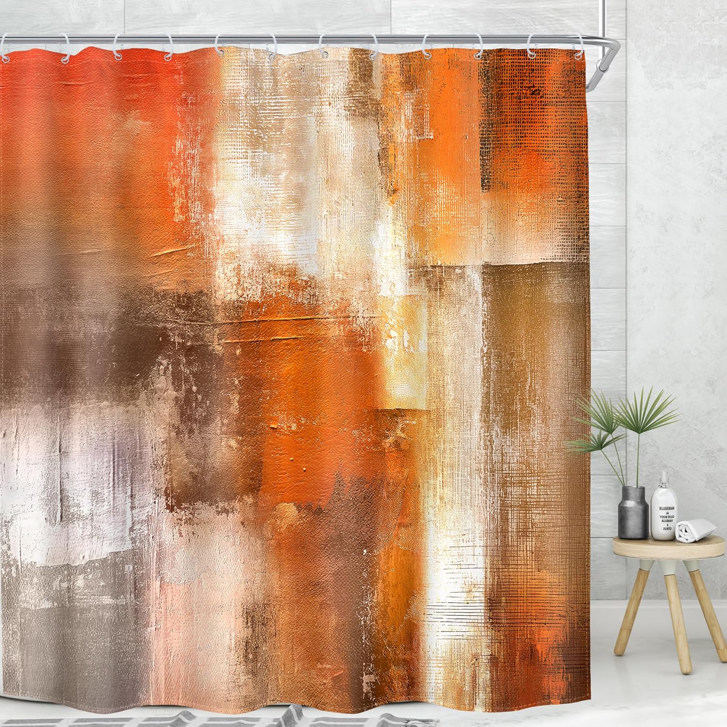 MESHELLY Abstract Orange Shower Curtain 72Wx84H Extra Long Modern Gray Beige Ombre Vintage Retro Rustic Oil Painting Bathroom Curtain Simple Cool Bath Curtain Bathroom Accessories Decor with 12 Hook