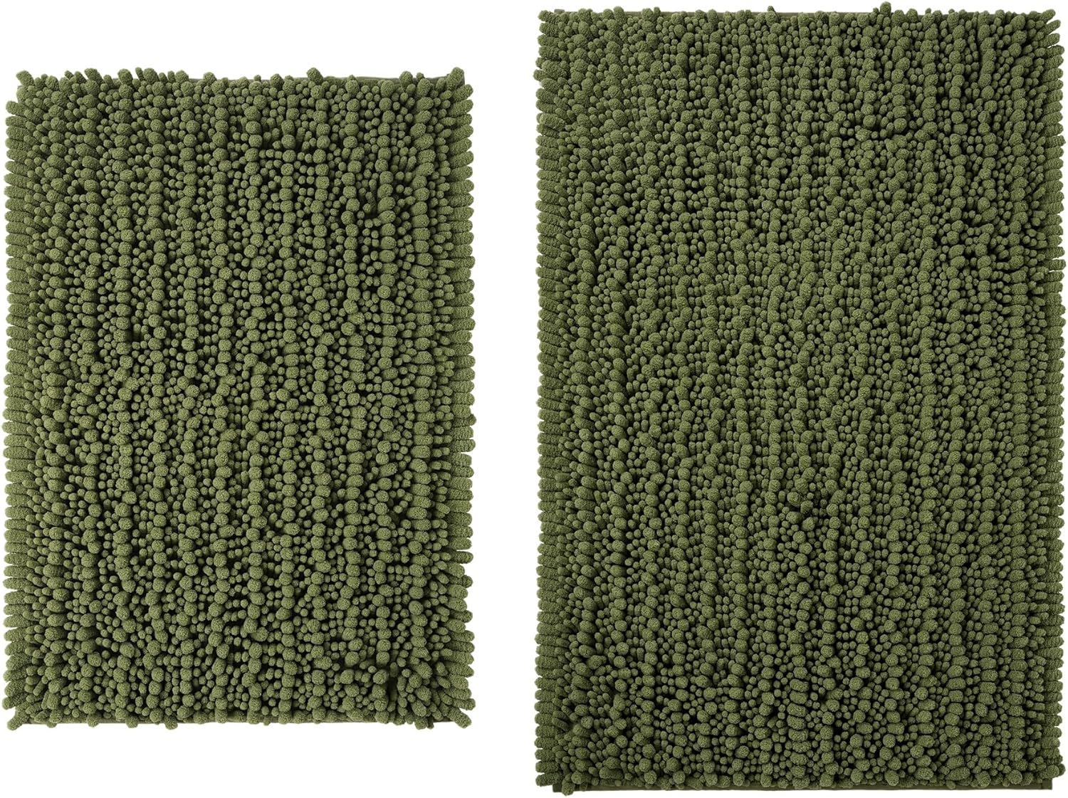 2 Pieces Bath Rug Set Extra Thick Absorbent Chenille Absorbent Upgrade Non-Slip, Quick Dry, Soft Plush for Tub, Shower, and Bath Room(Olive Green)