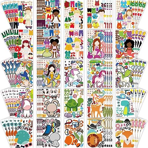 Miniatura 7 de BLIJOLA 48 hojas para hacer tus propias calcomanías para niños pequeños, hojas de calcomanías de cara de animal, bricolaje para festivales de