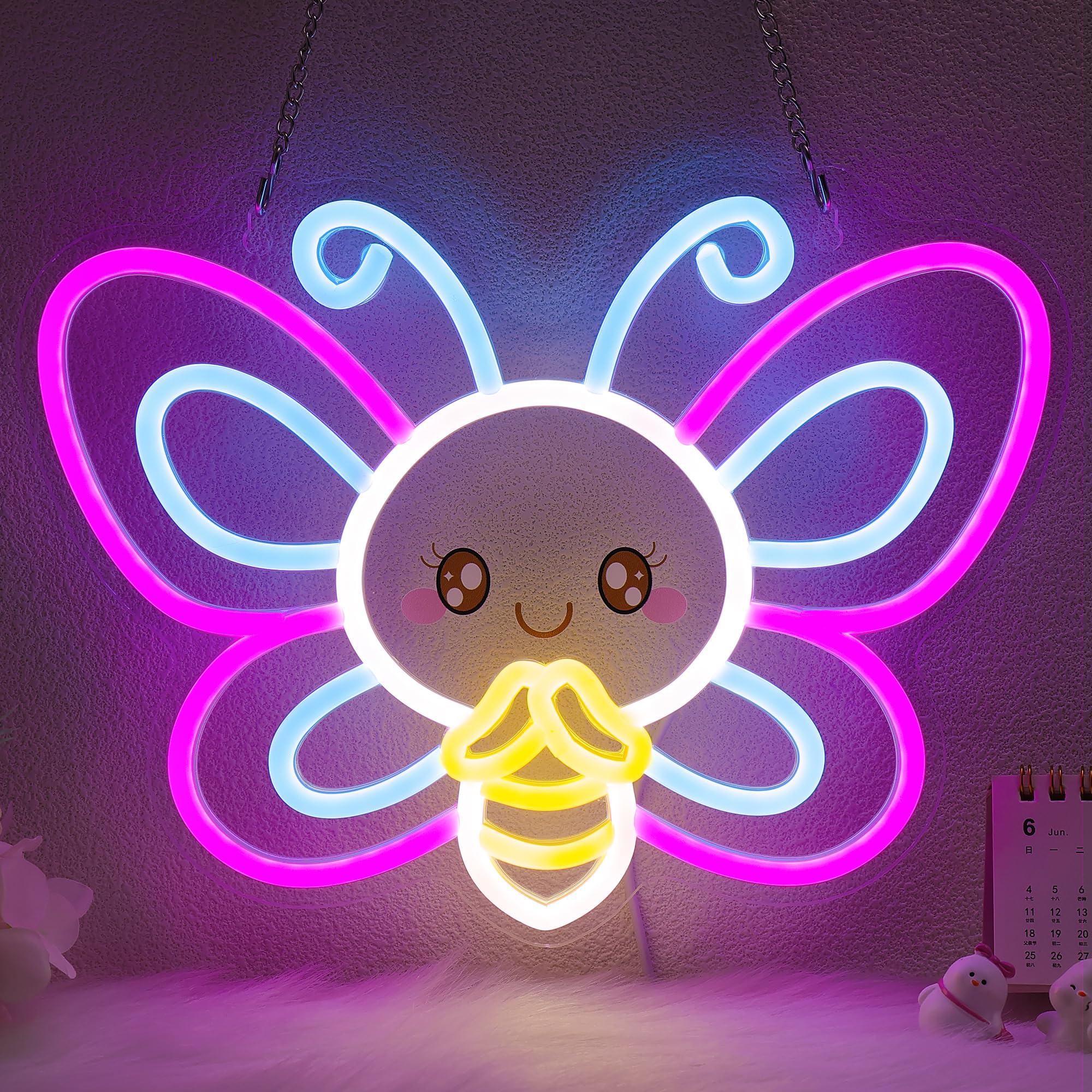 OkiyiD Cute Butterfly Neon Sign, Aesthetic Wall Decor for Girls Room, Bedroom, Vanity, Boutique, USB Powered LED Light with Hanging Kit, Unique Gift for Her