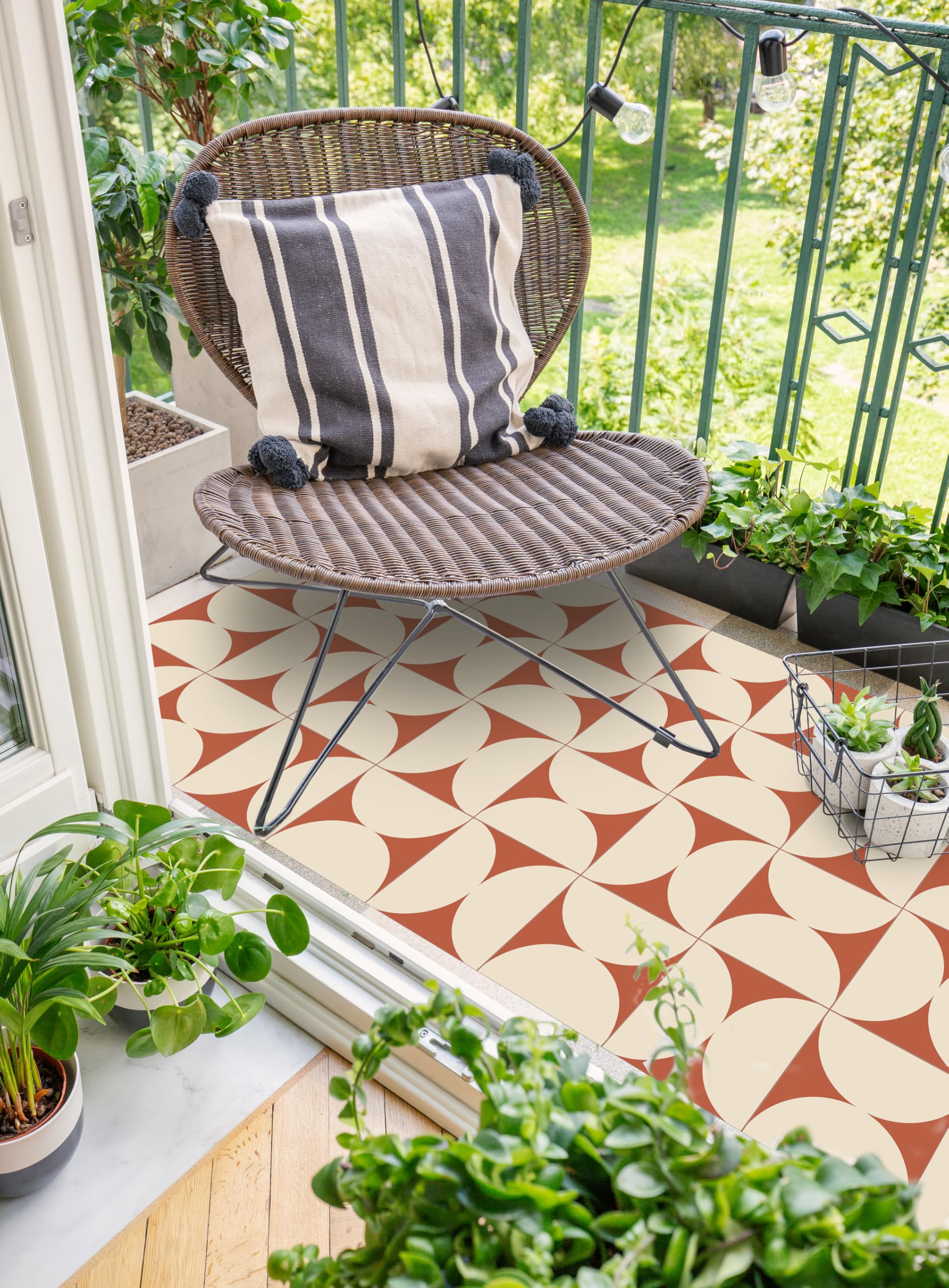 VINILIKO Design | Alfombra Vinílica Vintage Retro Terracota 66x180 cm - Interior y Exterior, Antideslizante, Impermeable, Lavable - Vinilo Salón, Terraza