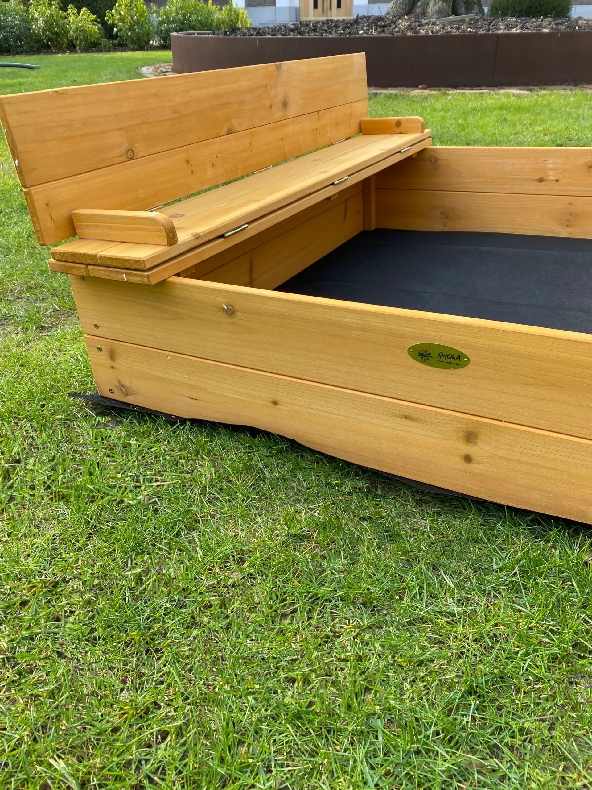 Bac à sable en bois - Pliable - 2 banques - Bâche de sol incluse - 127x123x23cm
