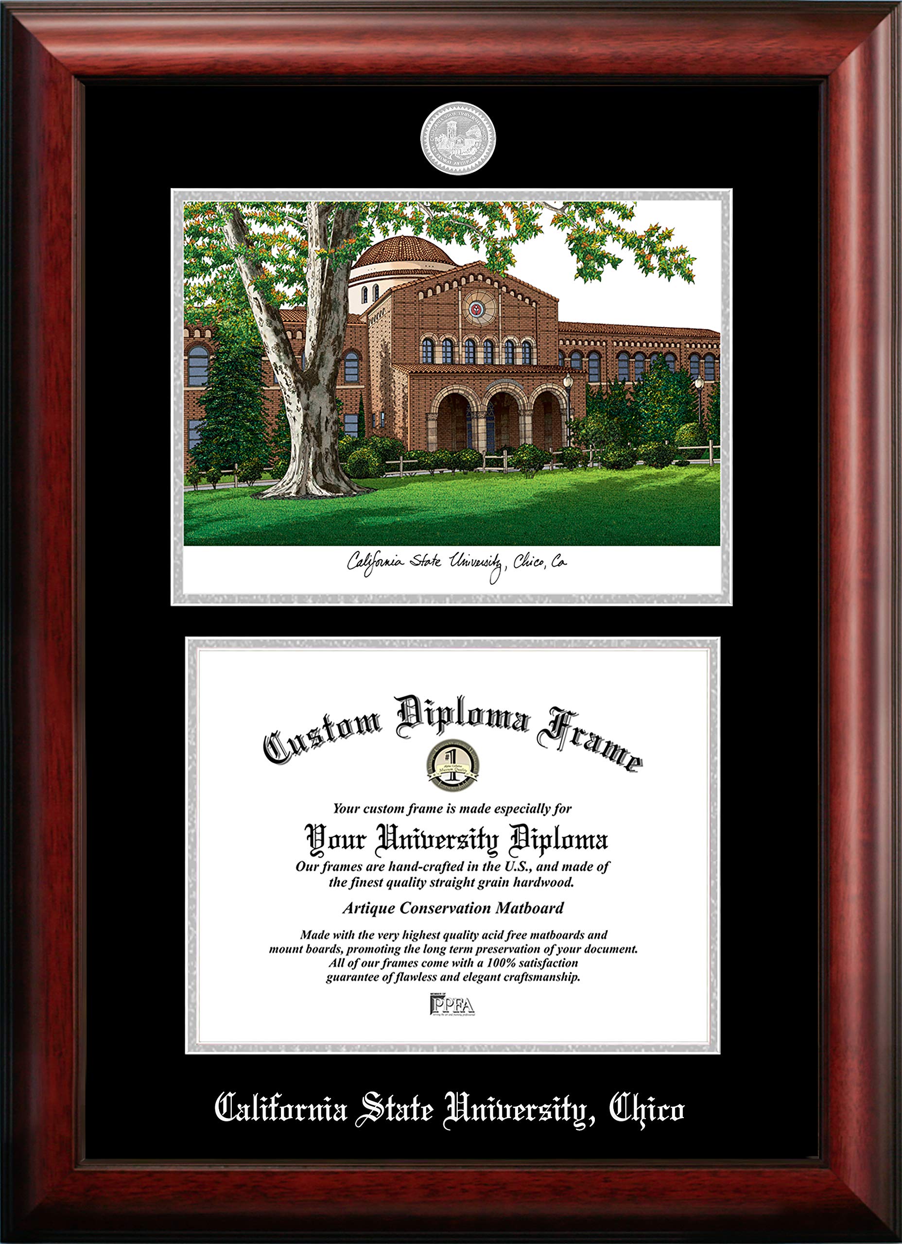 Campus Images NCAA Cal State Chico Wildcats Unisex Silver Medallion Frame California State University, Chico 11w x 8.5h Silver Embossed Diploma Frame Lithograph, Brown, One Size