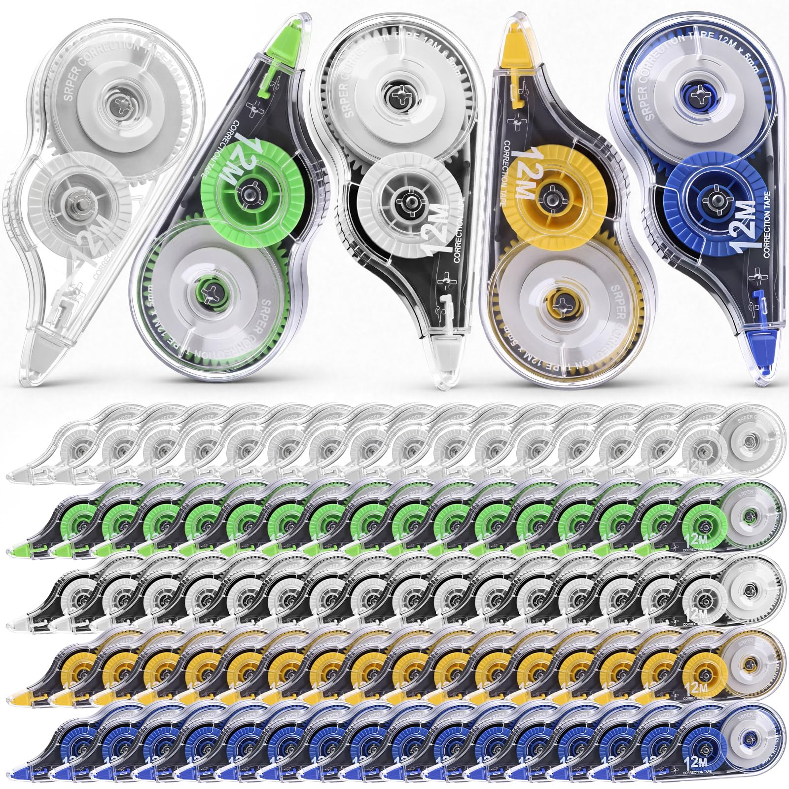 AmazingSpark 100 cintas correctoras blancas a granel, 39.4 pies, resistente al desgarro, aplicador fácil de usar para correcciones instantáneas para notas de oficina escolar, ancho de cinta de 0.2