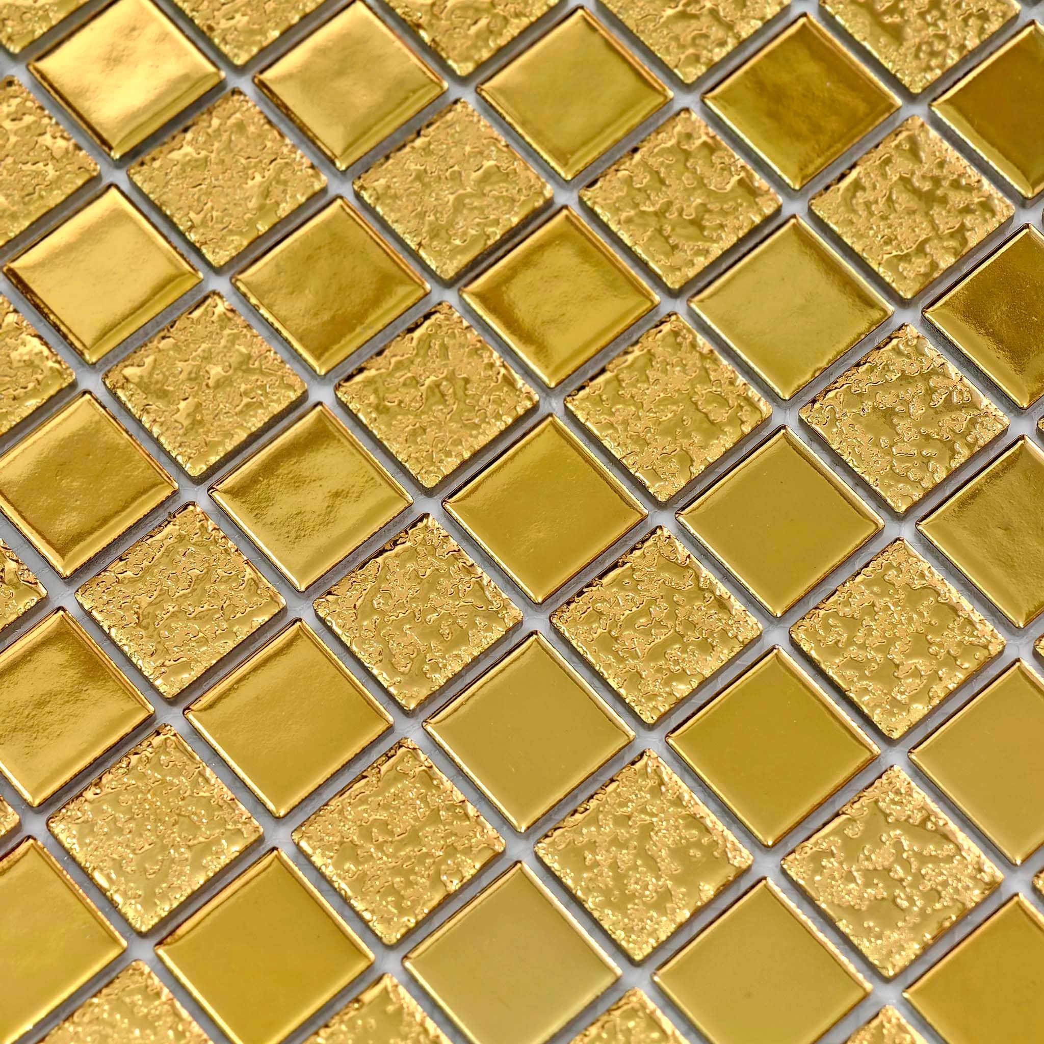 Hominter Gold Mosaic Ceramic Tile Glossy Textured Porcelain for Backsplash in Kitchen & Bathroom, Shower Floor and Wall, Fireplace Decor (5 Square Feet)