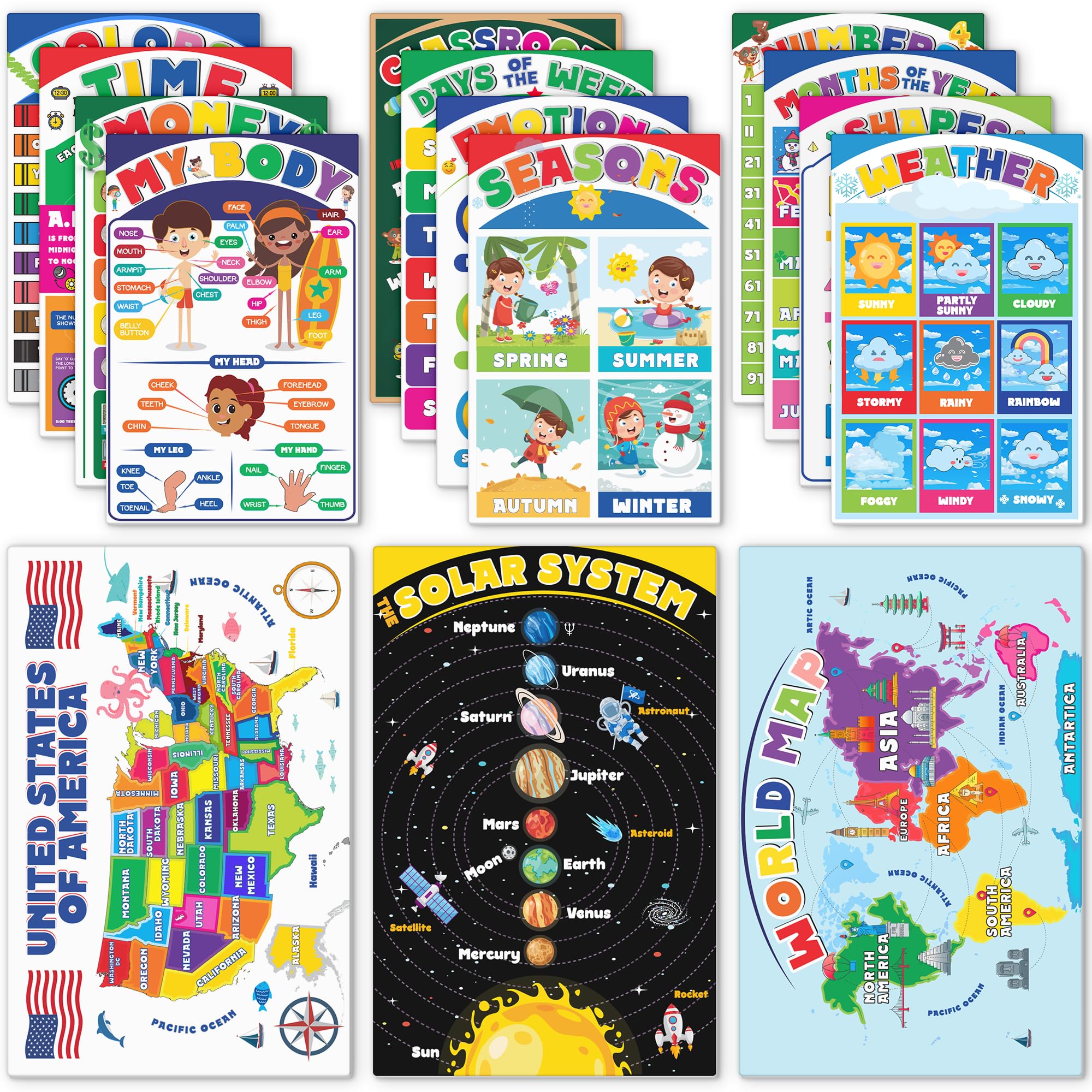 18 Educational Posters, Days Of The Week Poster For Kids, Card stock, Glossy, Toddler Learning Posters, Preschool Posters, Preschool Posters For Classroom , Educational Posters For Toddlers 1-3 ,Educational Posters For Toddlers 1-8