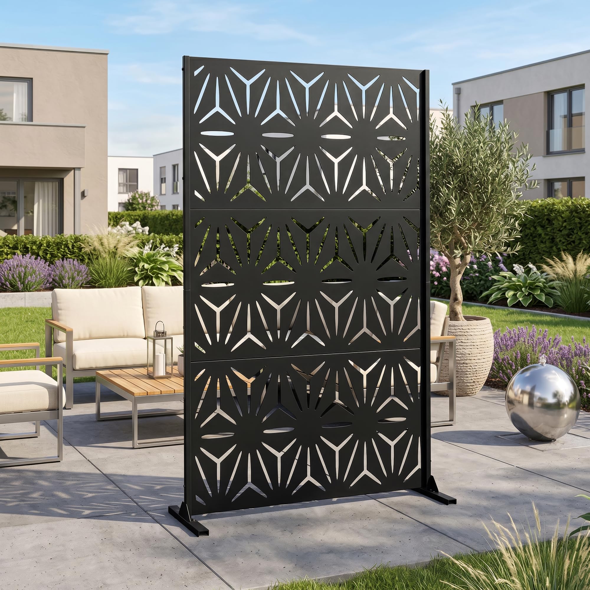 casa.pro Paravent Kilsturd Cloison de Séparation 180 x 120 x 40 cm Clôture Décorative Esthétique pour Extérieur et Intérieur Délimitation d'Espaces Jardin Terasse Acier Noir