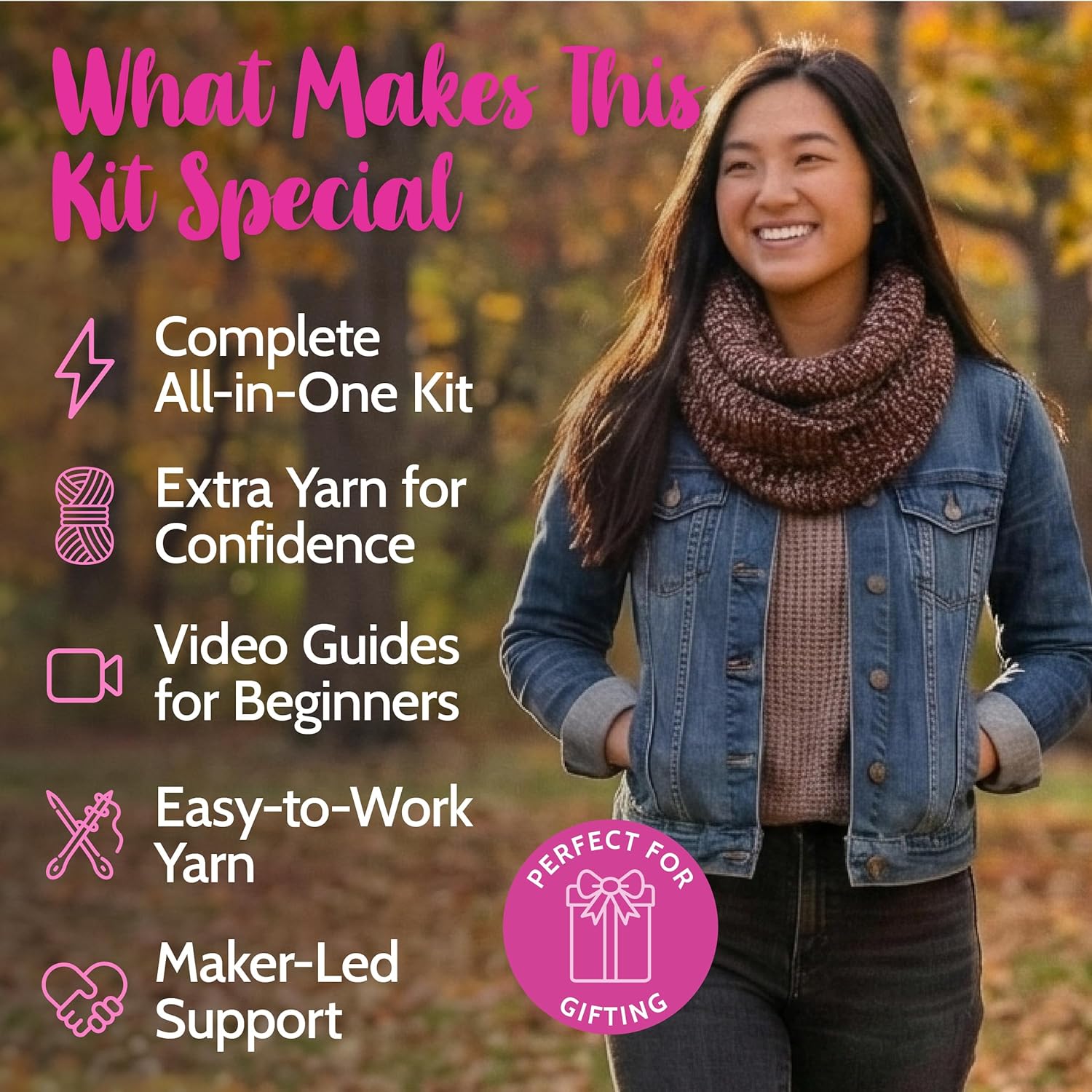 KnitPal Tunisian Crochet Weekend Wrap Kit for Confident Beginners – All-in-One Kit with Cotton Blend Yarn, Tunisian Crochet Hook, Pattern & Video Tutorials (Caramel Brown)