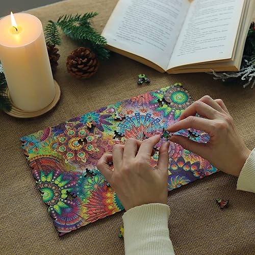 Miniatura 6 de Oxcauix Rompecabezas de madera para adultos  Rompecabezas de madera de 340 piezas de flores de mandala, dificultad extra, 7.7 x 11.9 pulgadas,