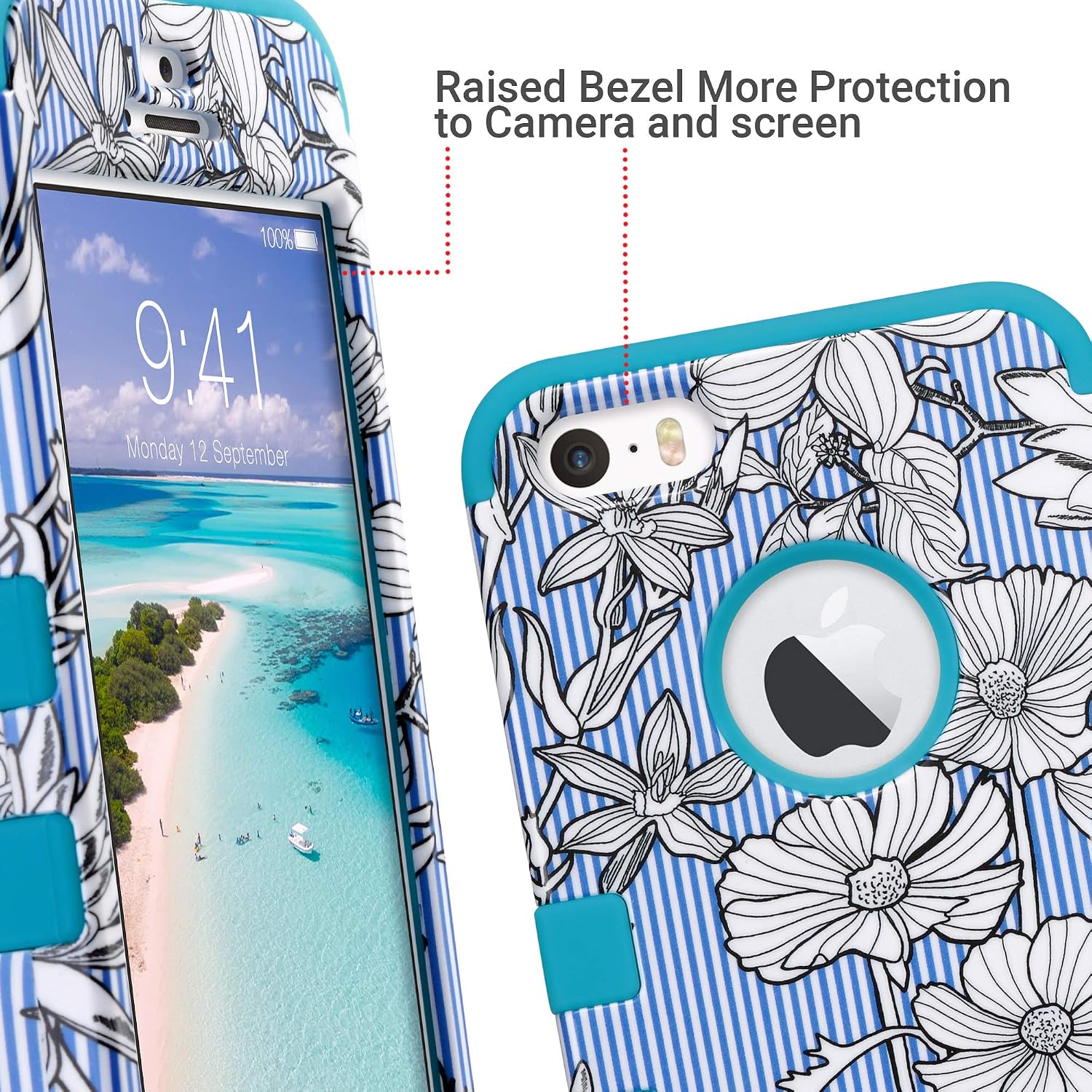 ULAK iPhone SE Case, iPhone 5S Case, iPhone 5 Case, Heavy Duty Protection Case with Hybrid High Soft Silicone + Hard PC Case Slim Fit for Apple iPhone 5/5S/SE, Pinstripes Flowers