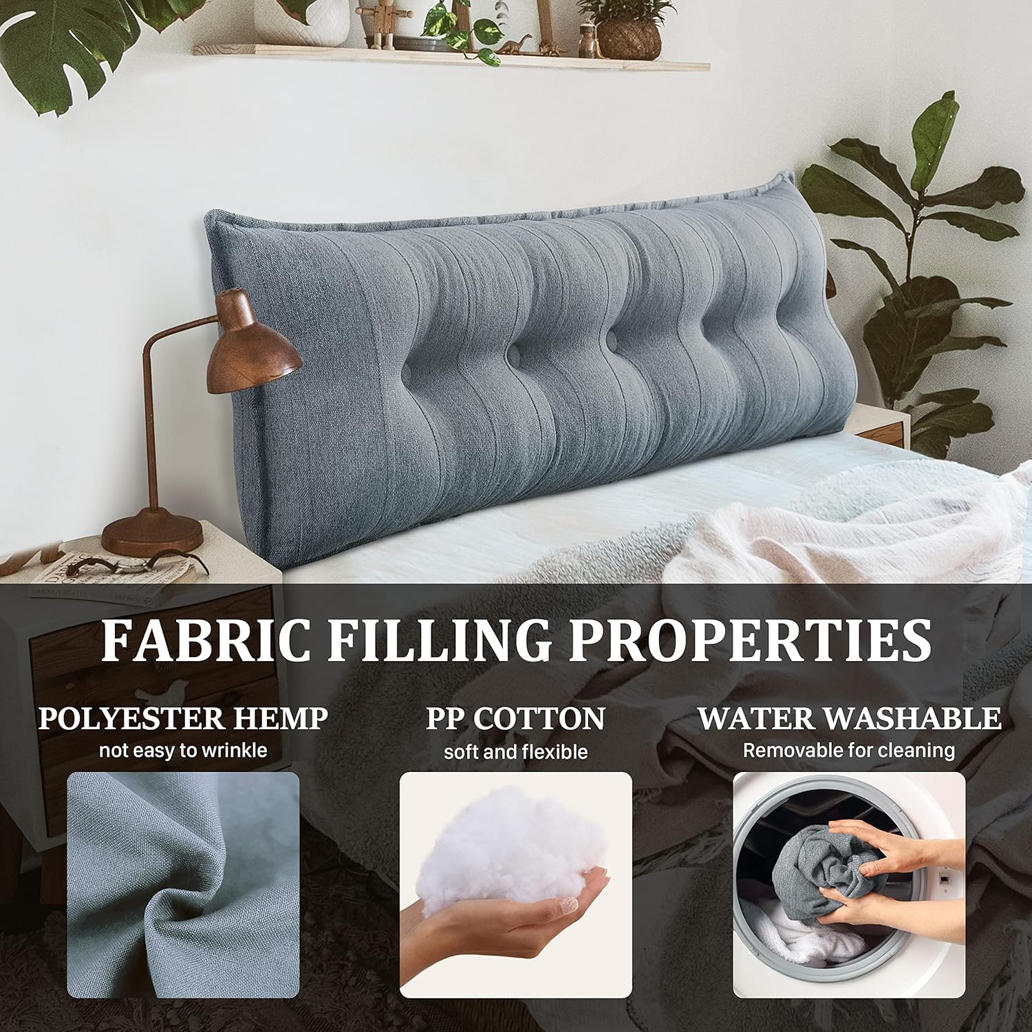 Rectangular Headboard Reading Body Pillow Large Cushion Removable Headboard Backrest Reading Pillow Headboard Gift for Mom Grey Queen