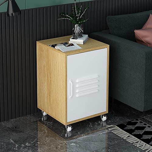 LUXFFY Moline - Armario de ruedas con 1 soporte de puerta, mesita de noche industrial, armario de almacenamiento blanco con estante móvil, adecuado