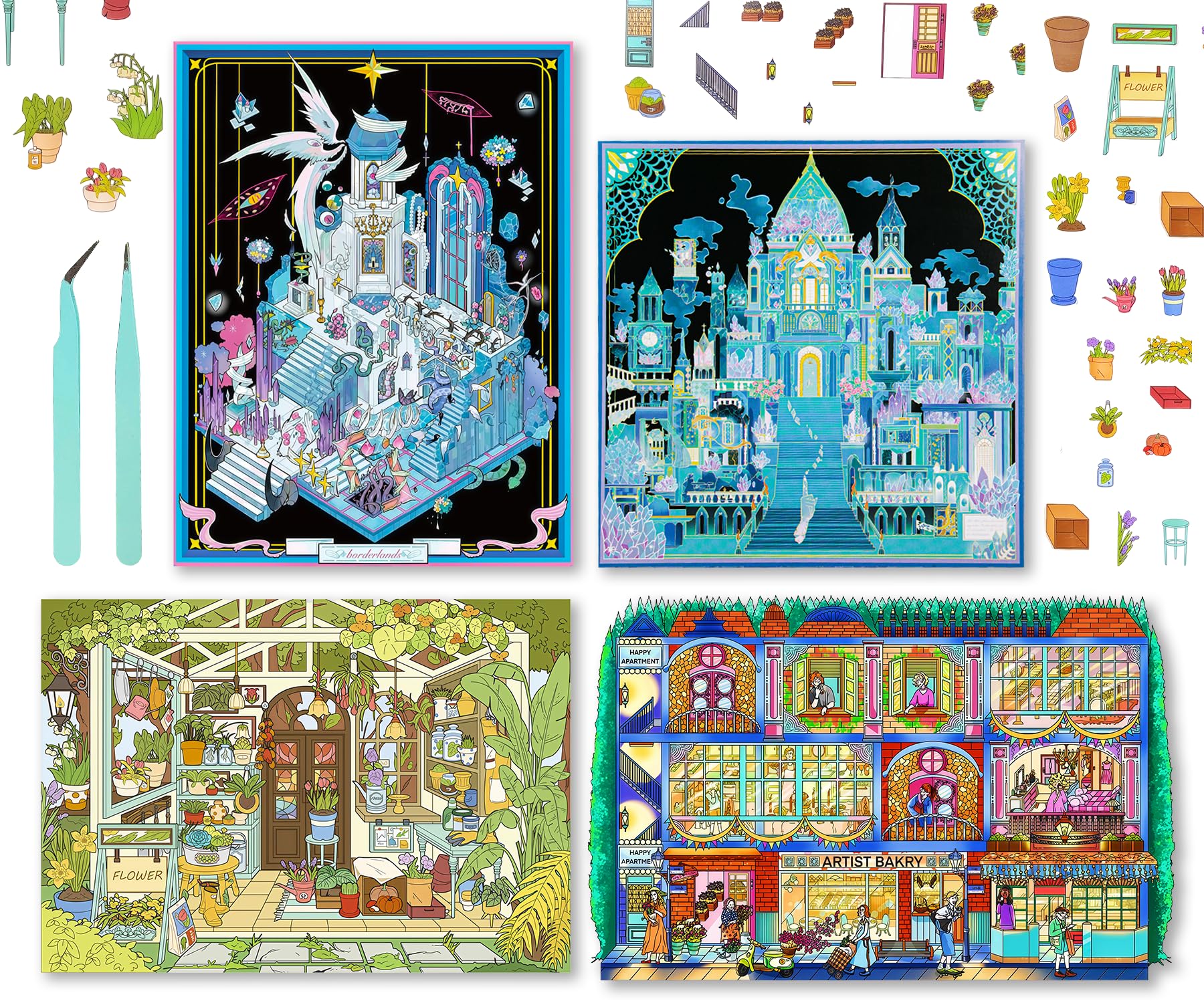 Scène isométrique miniature autocollants 3D grand format cadeau idéal DIY