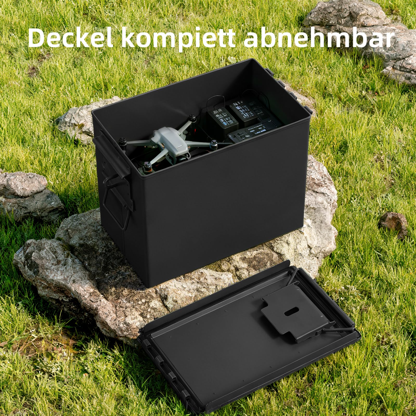 Trucky Munitionsbox Ammo Box 33x19x23 cm Metallkiste Munitionskiste Metallbox Aufbewahrungsbox mit Deckel Army Schwarz Metall