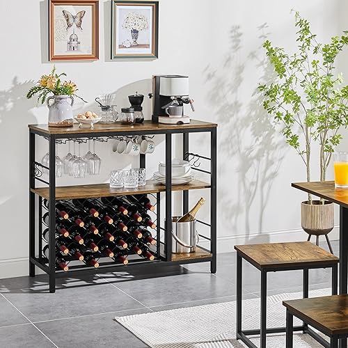 Miniatura 2 de Topeakmart Gabinete de buffet de cocina con soporte para gafas, gabinete de almacenamiento multifunción para licor y vasos, mesa de bar para sala de