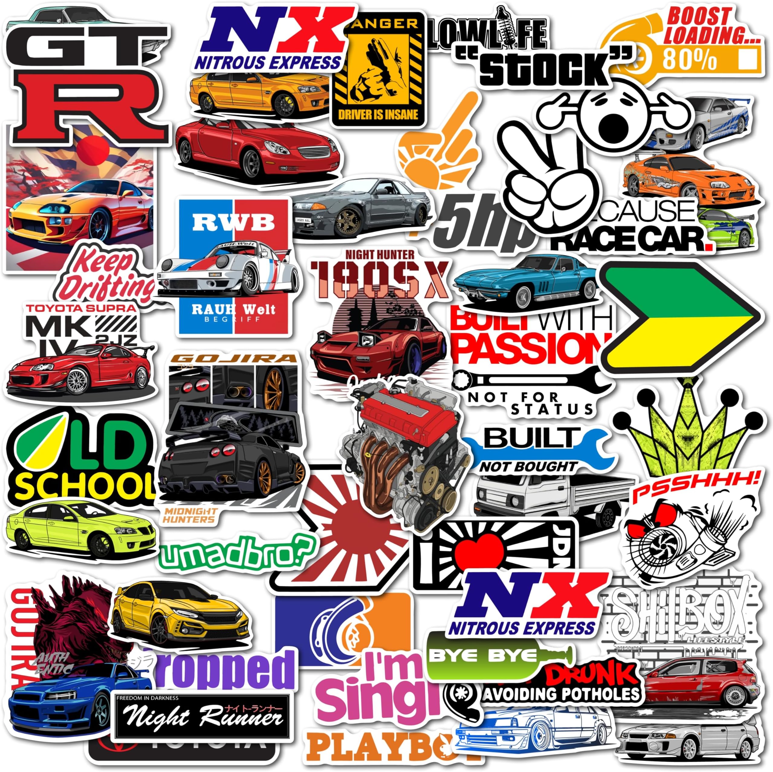 WallDesign Race-Ready 50 Collection of Authentic JDM Peel and Stick Sticker Set Mobile Laptop Accessories Gifting Durable Laminated Printed Vinyl for True Japanese Speed Culture Car Fans 51 mm