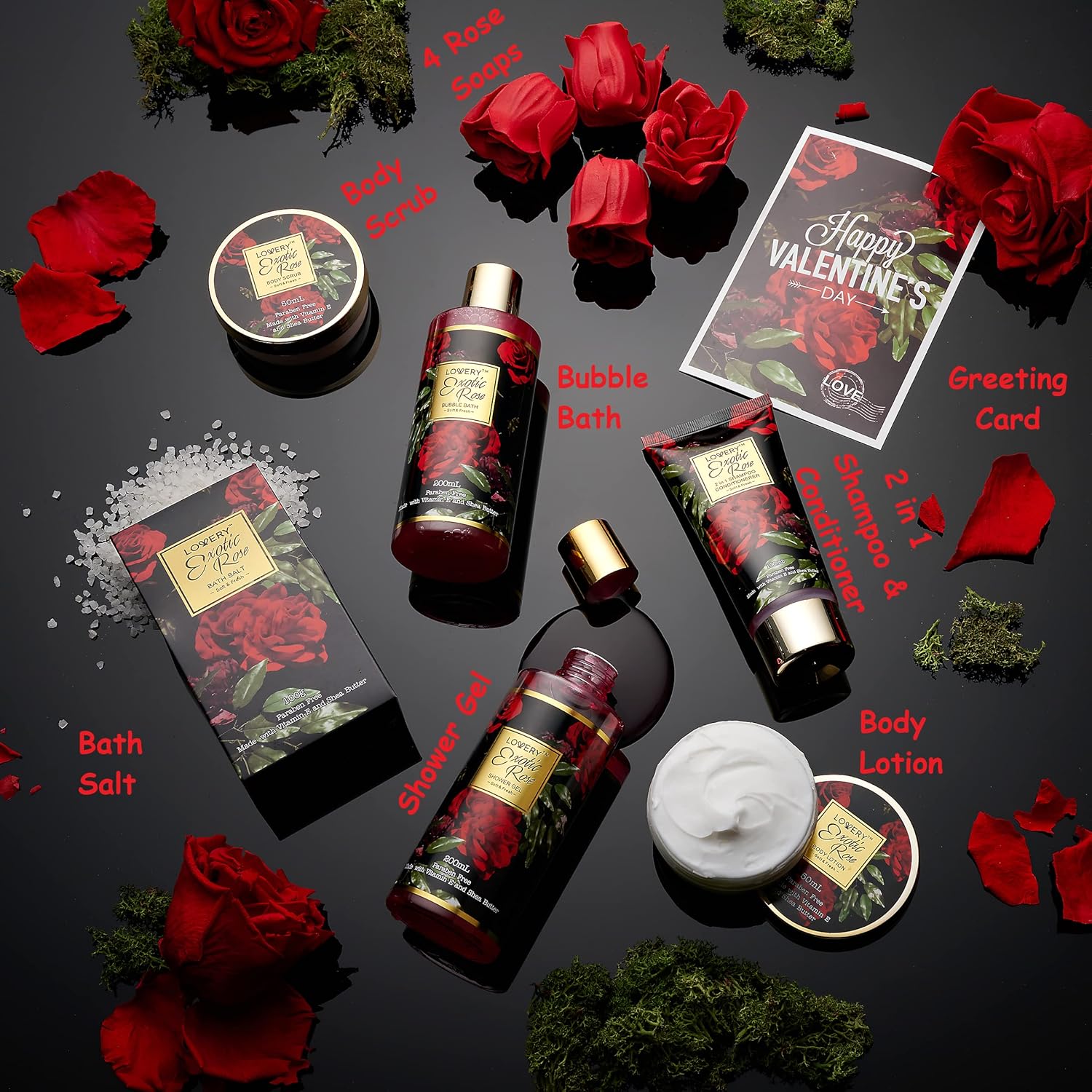 Valentine's Day Gift Basket for Her - Exotic Rose & Spa Bath & Body Set for Women, Anniversary & Birthday Gift with Body Scrub, Bubble Bath, Lotion & More - Image 2
