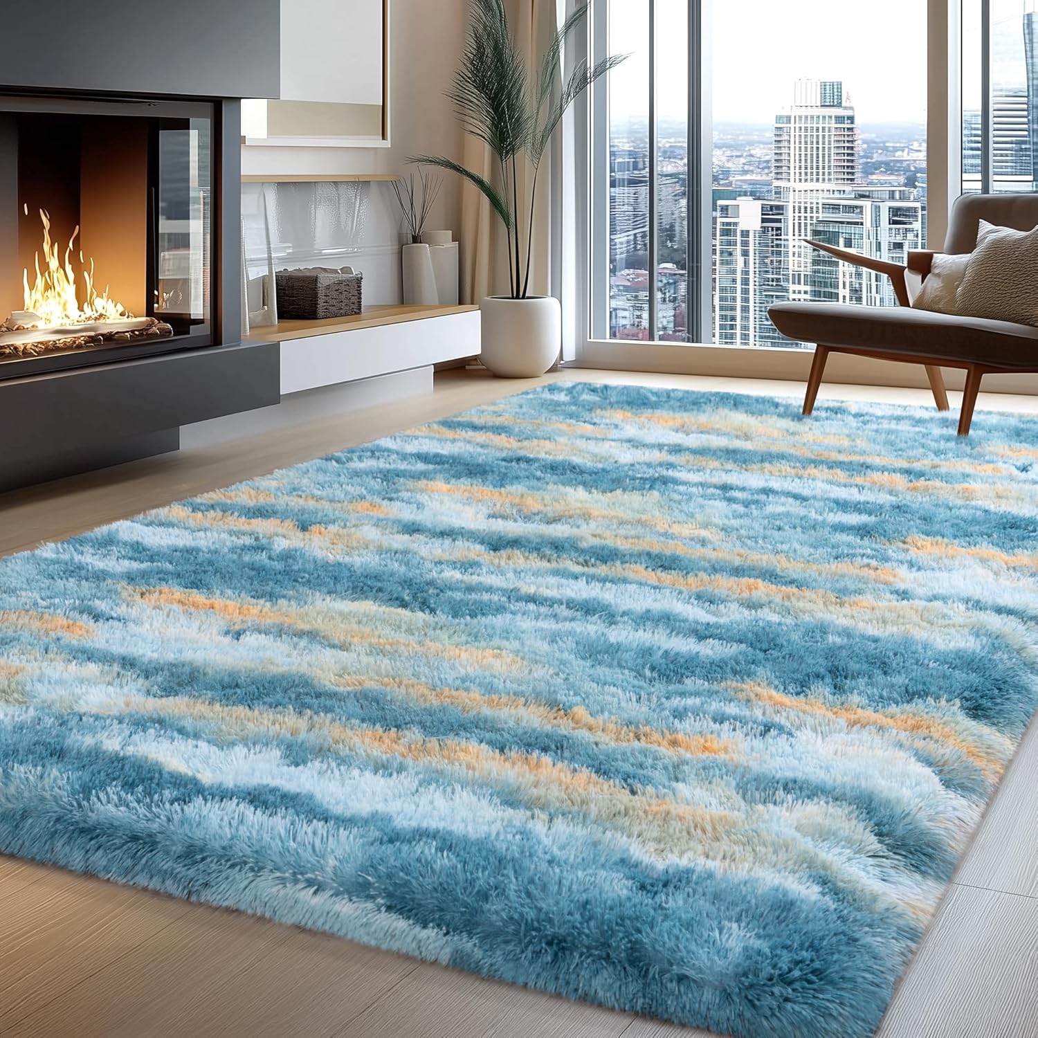 (Similar )Fluffy Rugs for Living Room, 6x9 Feet Abstract Blue Large Shag Area Rugs for Bedroom, Non-Slip Indoor Modern Fuzzy Plush Floor Carpet for Dorm Nursery Kids Room Decor, Soft Shaggy Throw Rug 6' x 9' (Rectangular) Abstract Blue