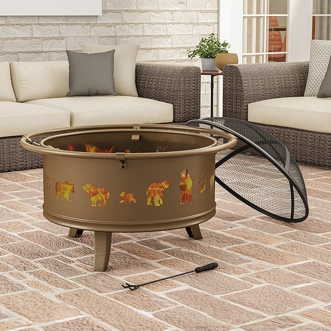 Brasero de Jardín Pure Garden 32 pulgadas Acero Acolchado Oro Antiguo miniatura 2