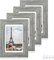 Vista 1 de Juego de 4 portarretratos de 4 x 6 pulgadas, hechos de vidrio real y marco de madera gris, exhibición en pared o mesa, para fotos de 3.5 x 5