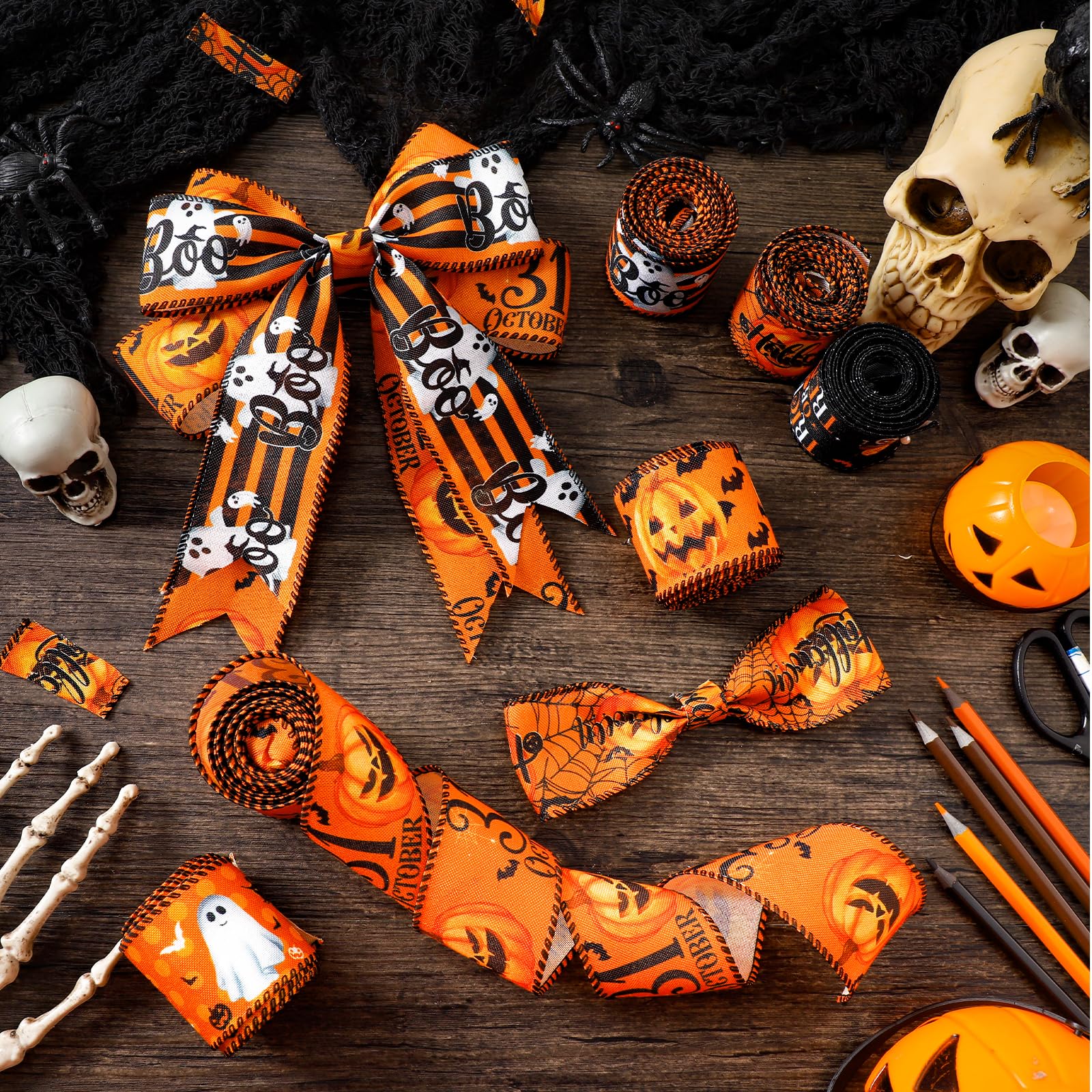 Snapklik.com : 6 Rolls 30 Yards Halloween Wired Edge Ribbon Ghost ...