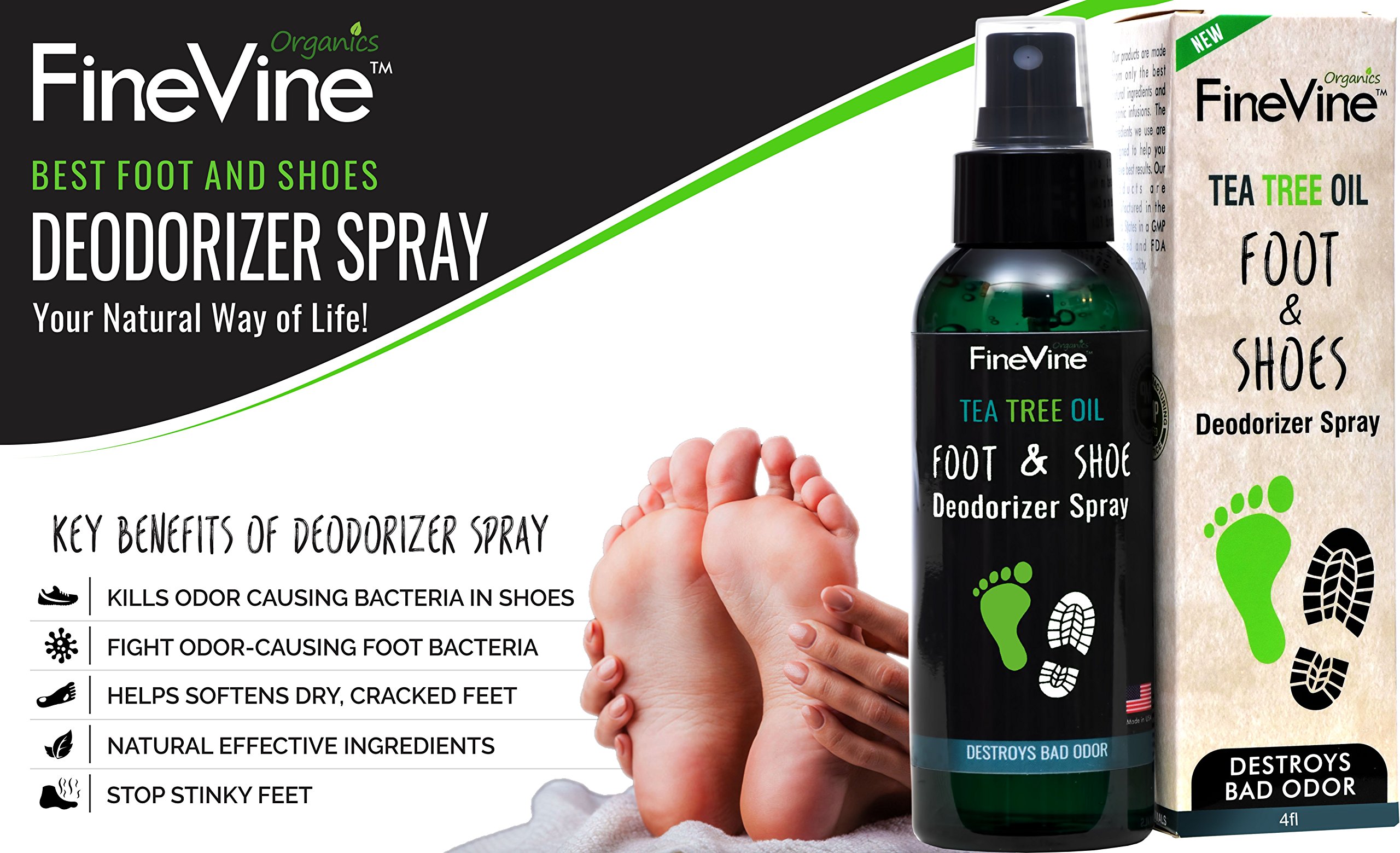 All Natural Shoe Deodorizer and Foot Deodorant Spray Made in USA
