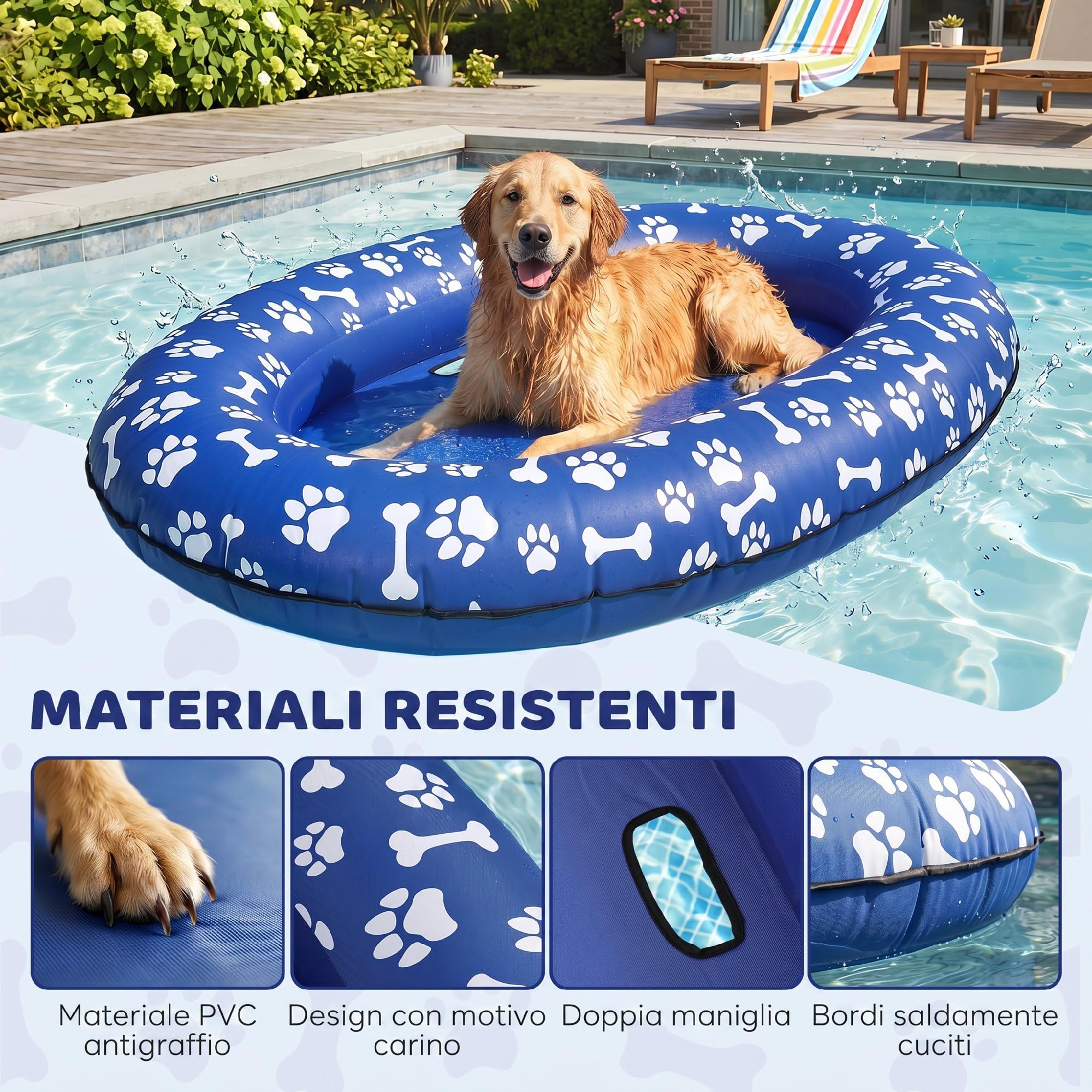 PawHut Canot gonflable pour chien 40kg 155x104x25cm Bleu