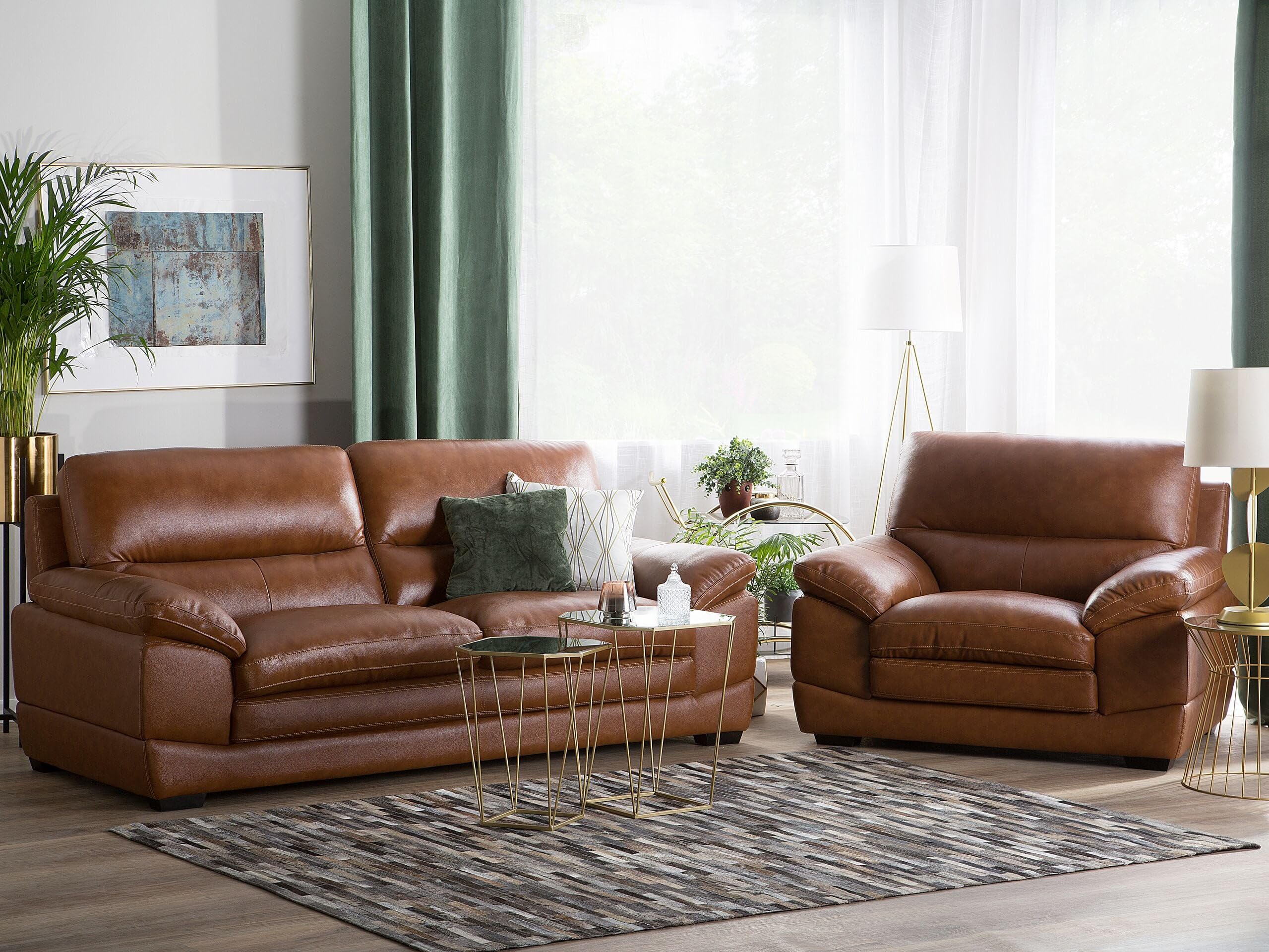 Beliani Ledersessel Ledersofa Goldbraun modernes Wohnzimmer-Set Horten
