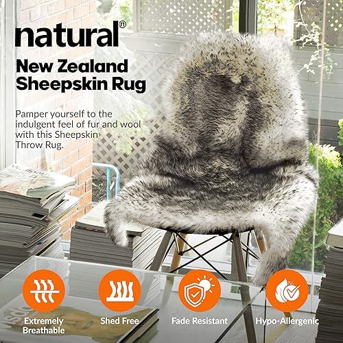 Miniatura 4 de Alfombra de piel de oveja natural con pelo grueso y exuberante de 2.5 pulgadas, alfombra de piel de oveja hipoalergénica con parte trasera
